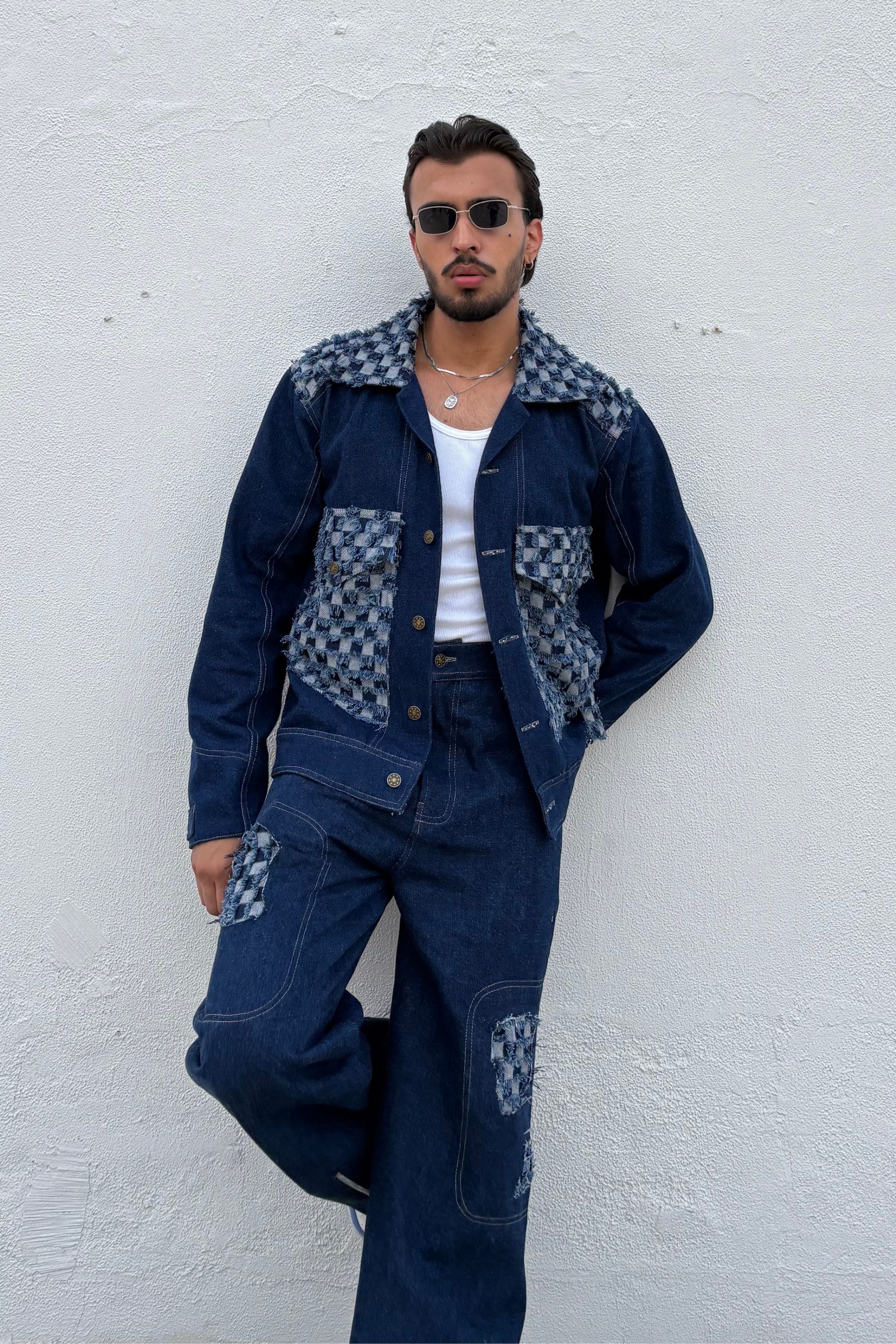 Checkerboard Blue Denim Set