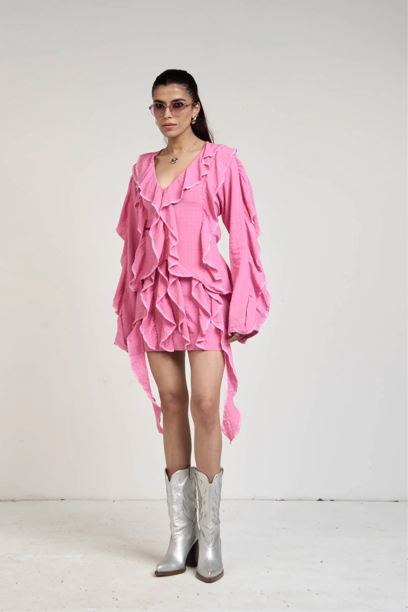 Belle Pink Ruffle Shirt & Skirt Set