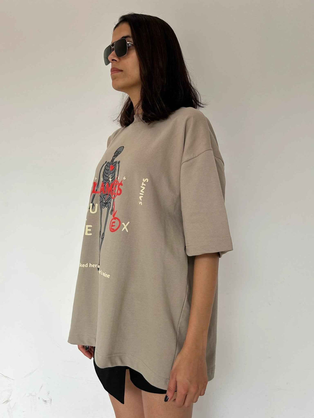 Flames Dusty Beige Oversized T-Shirt