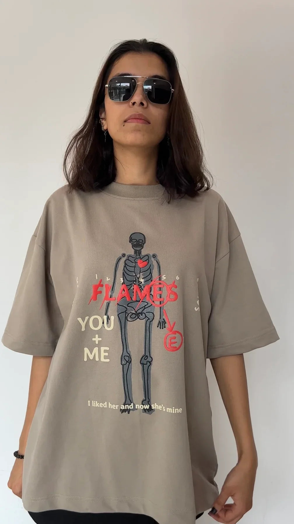 Flames Dusty Beige Oversized T-Shirt
