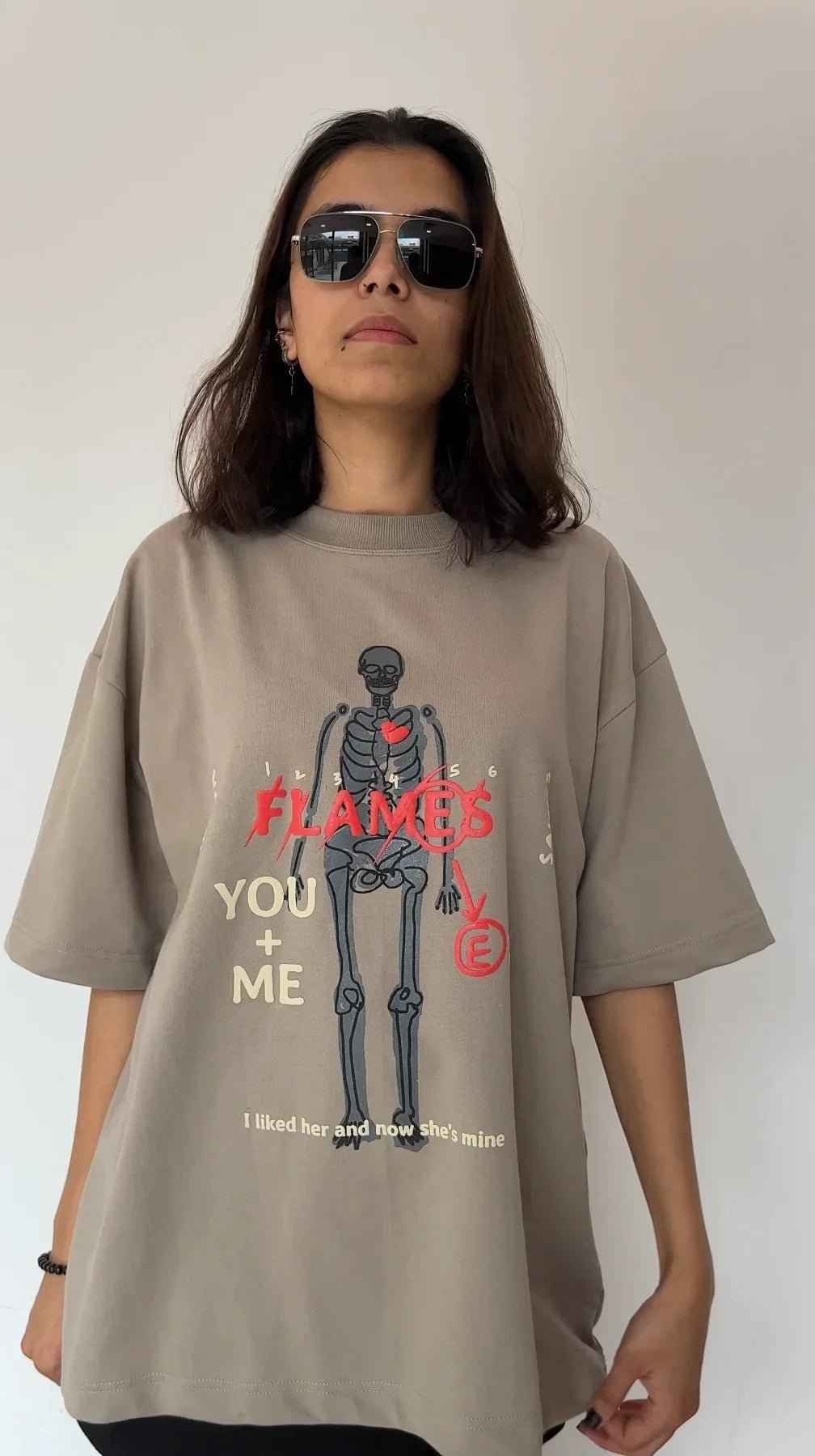 Flames Dusty Beige Oversized T-Shirt
