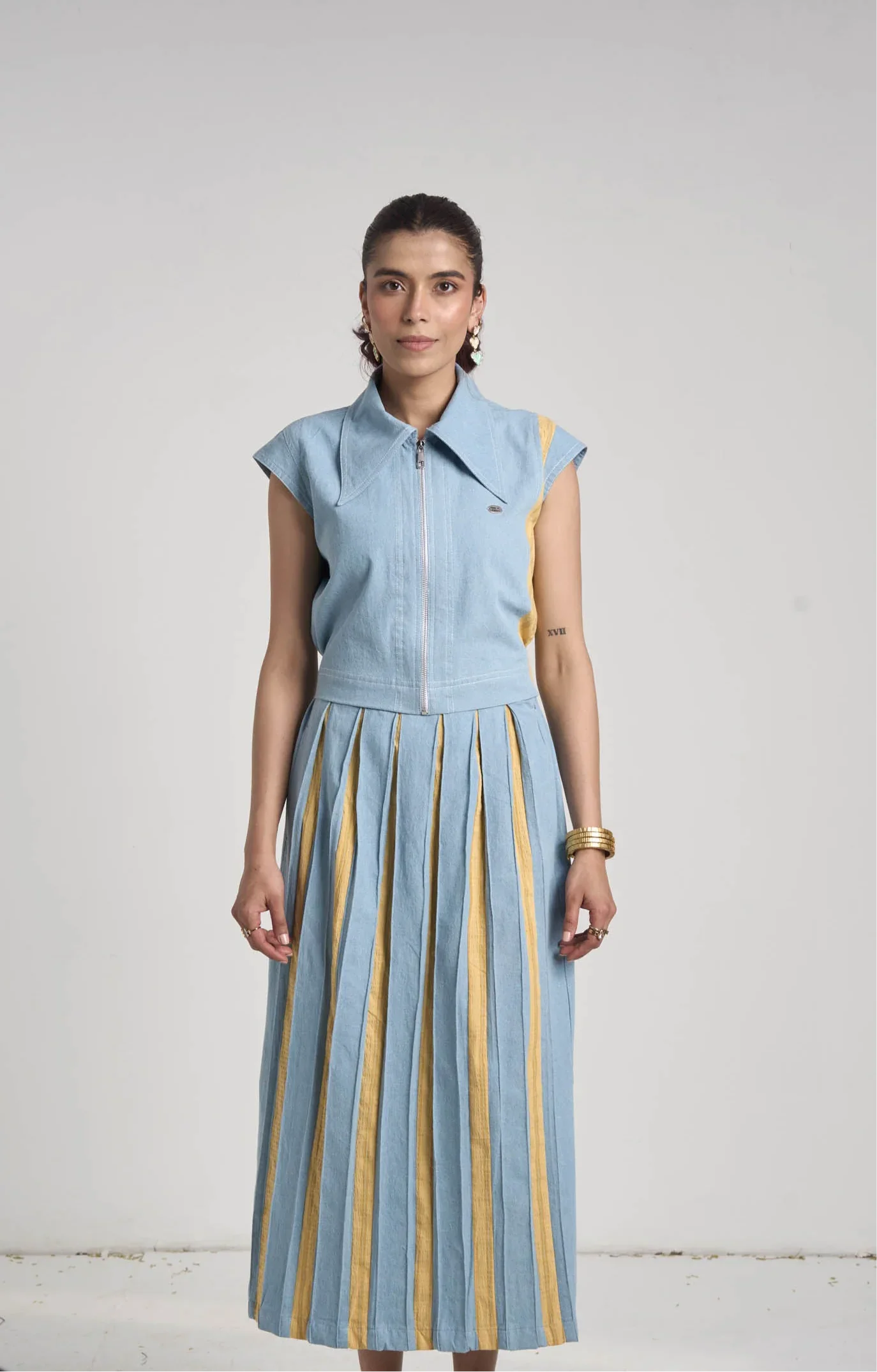 Santorini Blue Denim Skirt Set