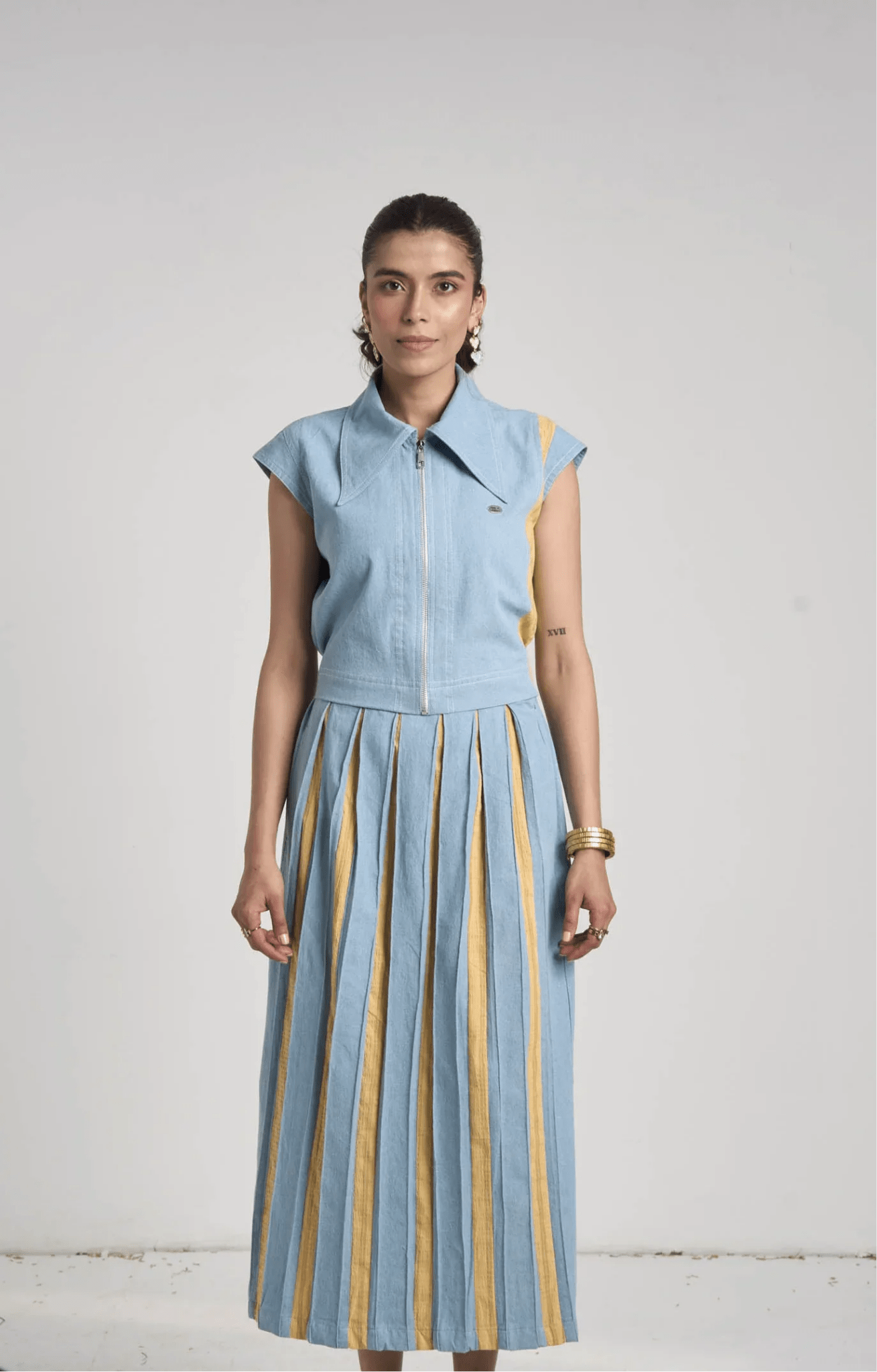 Santorini Blue Denim Skirt Set