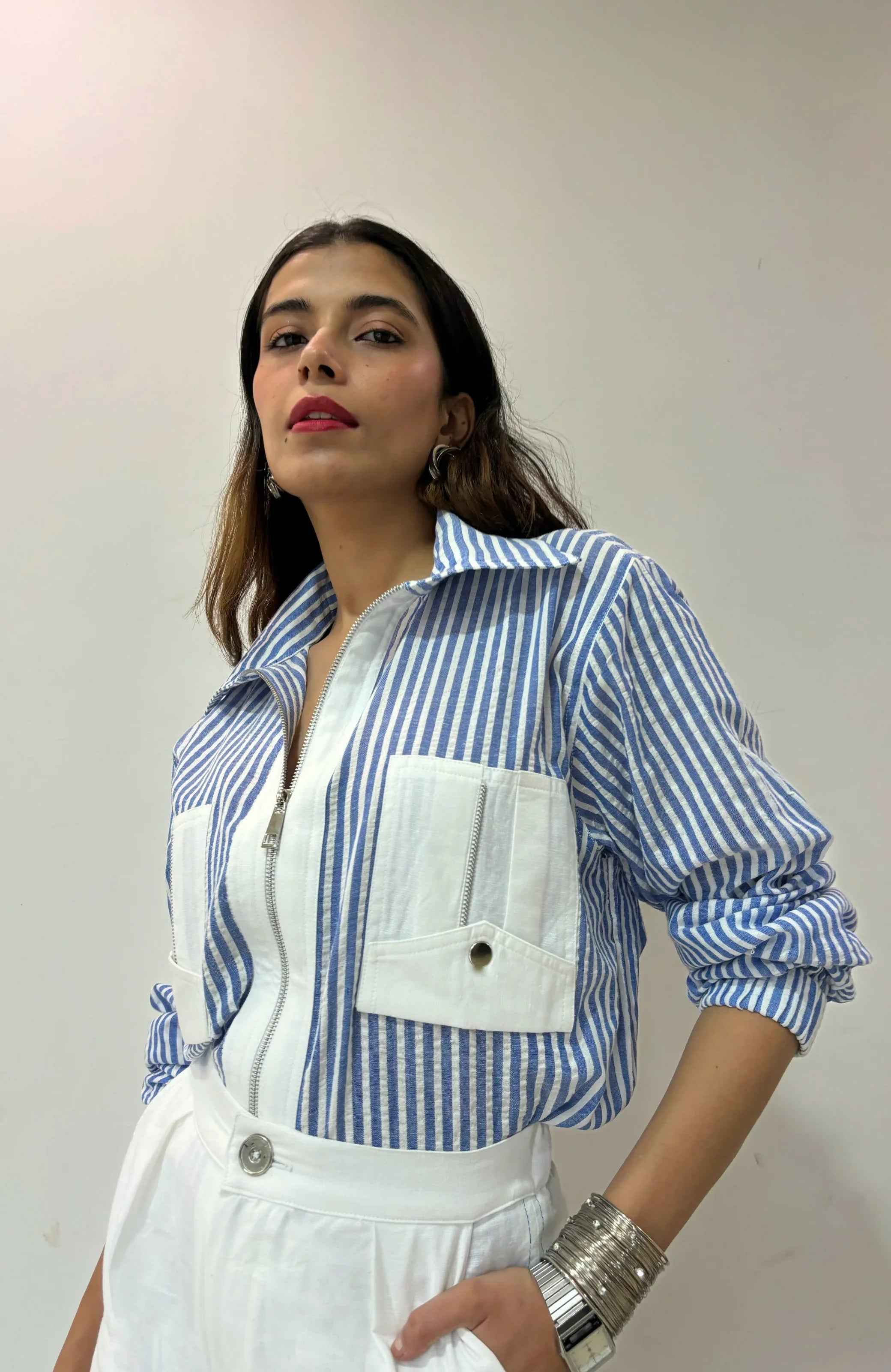 Blue Striped Shirt & Pants Co-ord Set