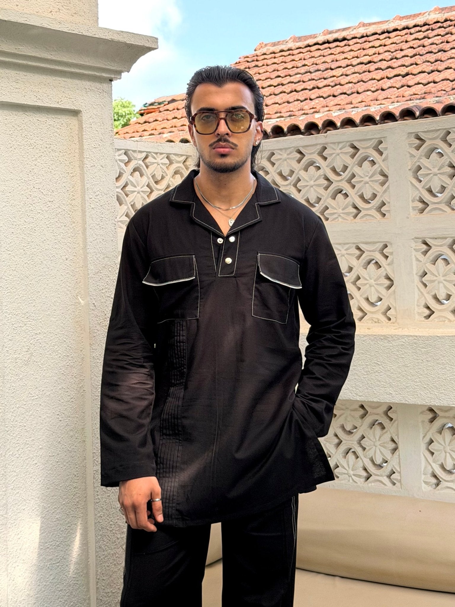 Black Linen Kurta Co-ord Set