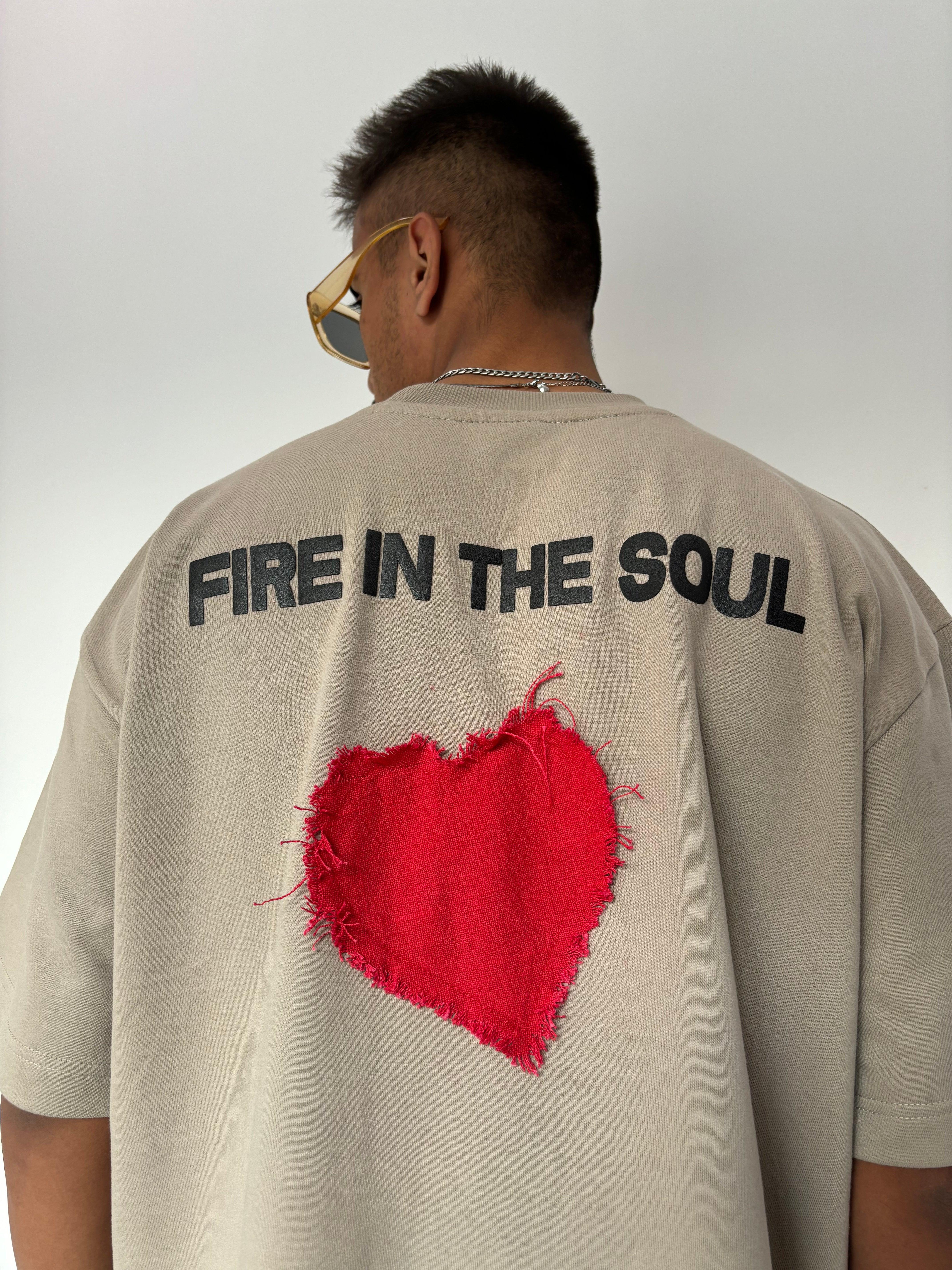 Flames Dusty Beige Oversized T-Shirt