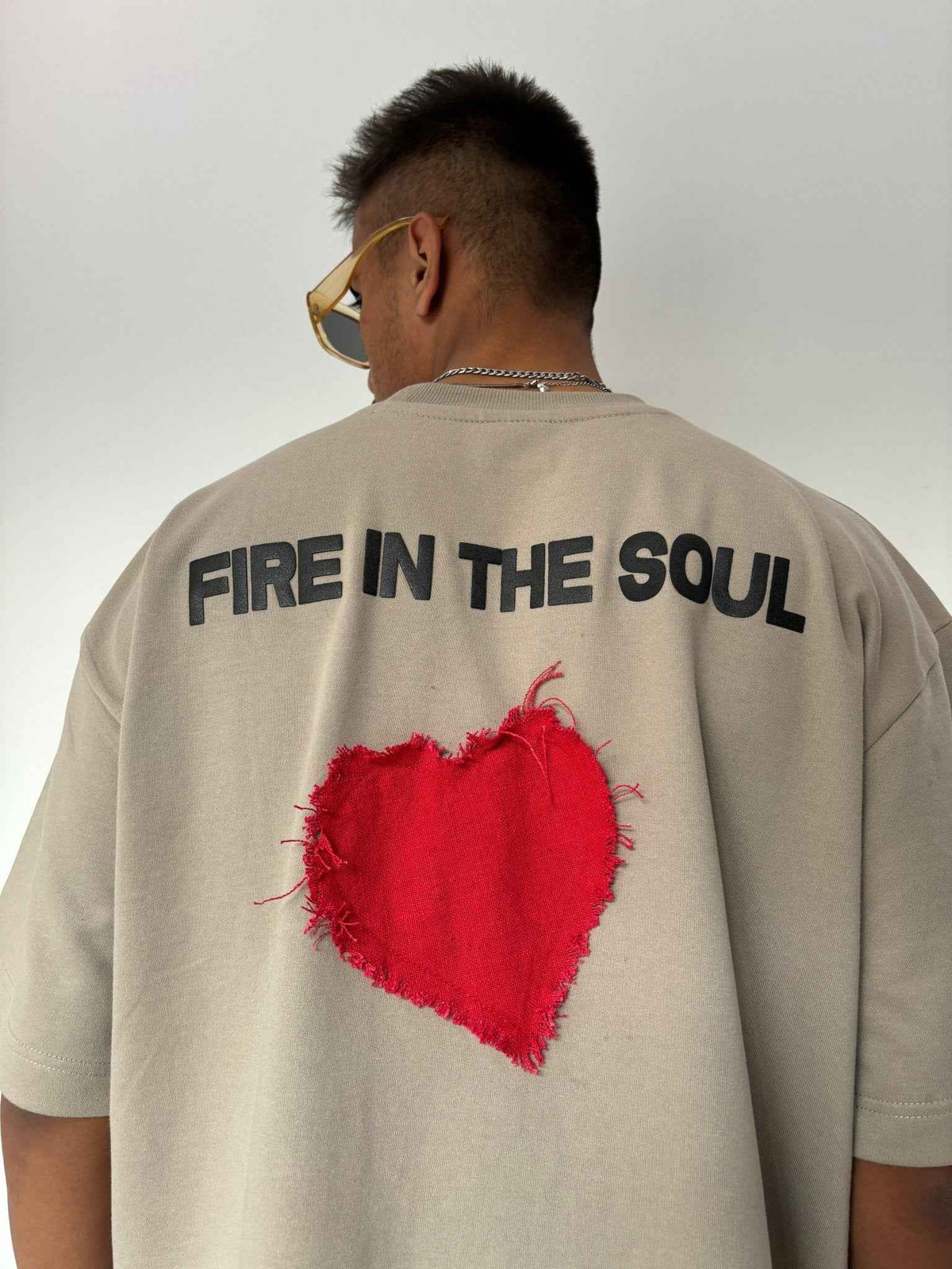 Flames Dusty Beige Oversized T-Shirt