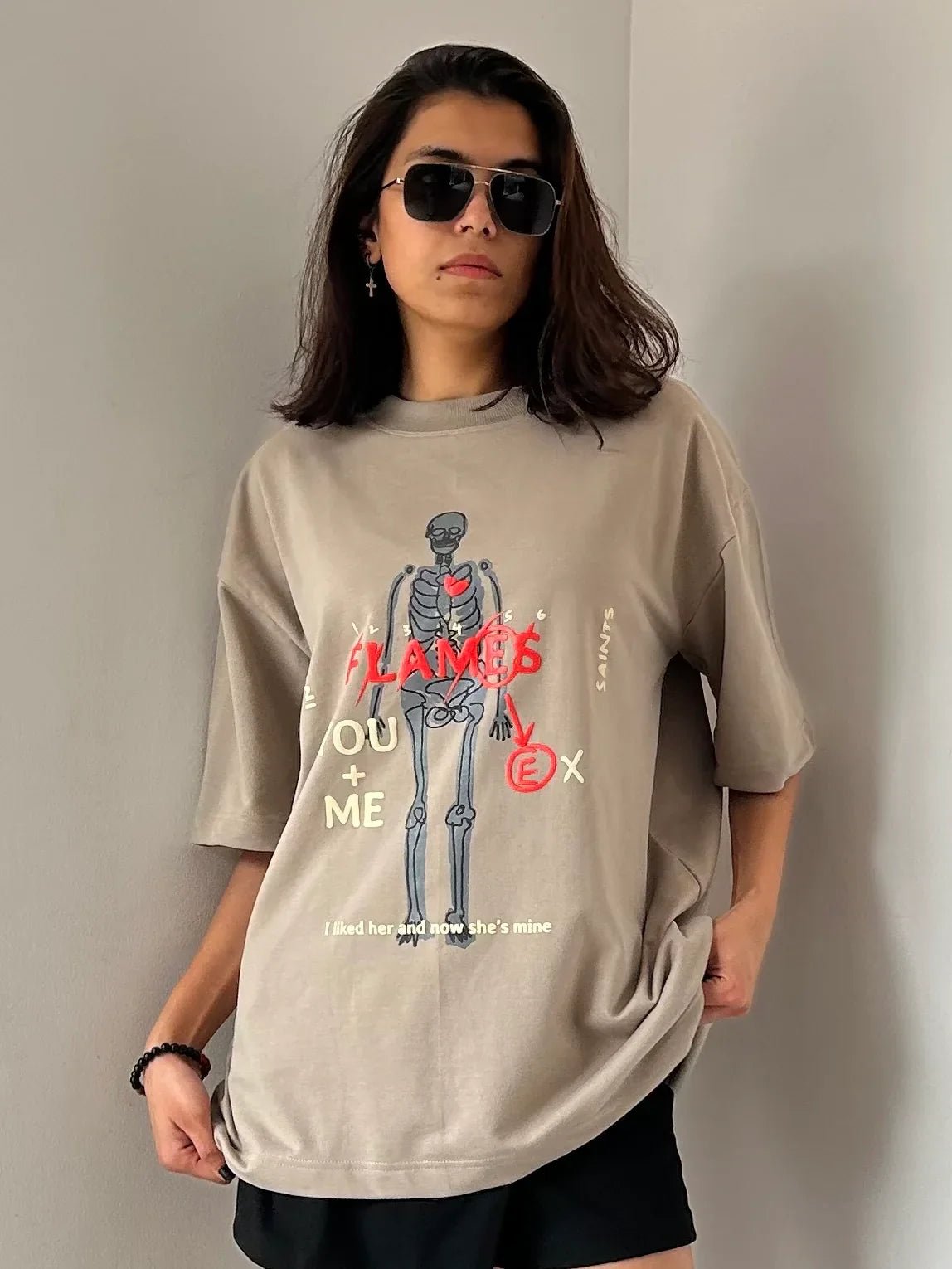 Flames Dusty Beige Oversized T-Shirt