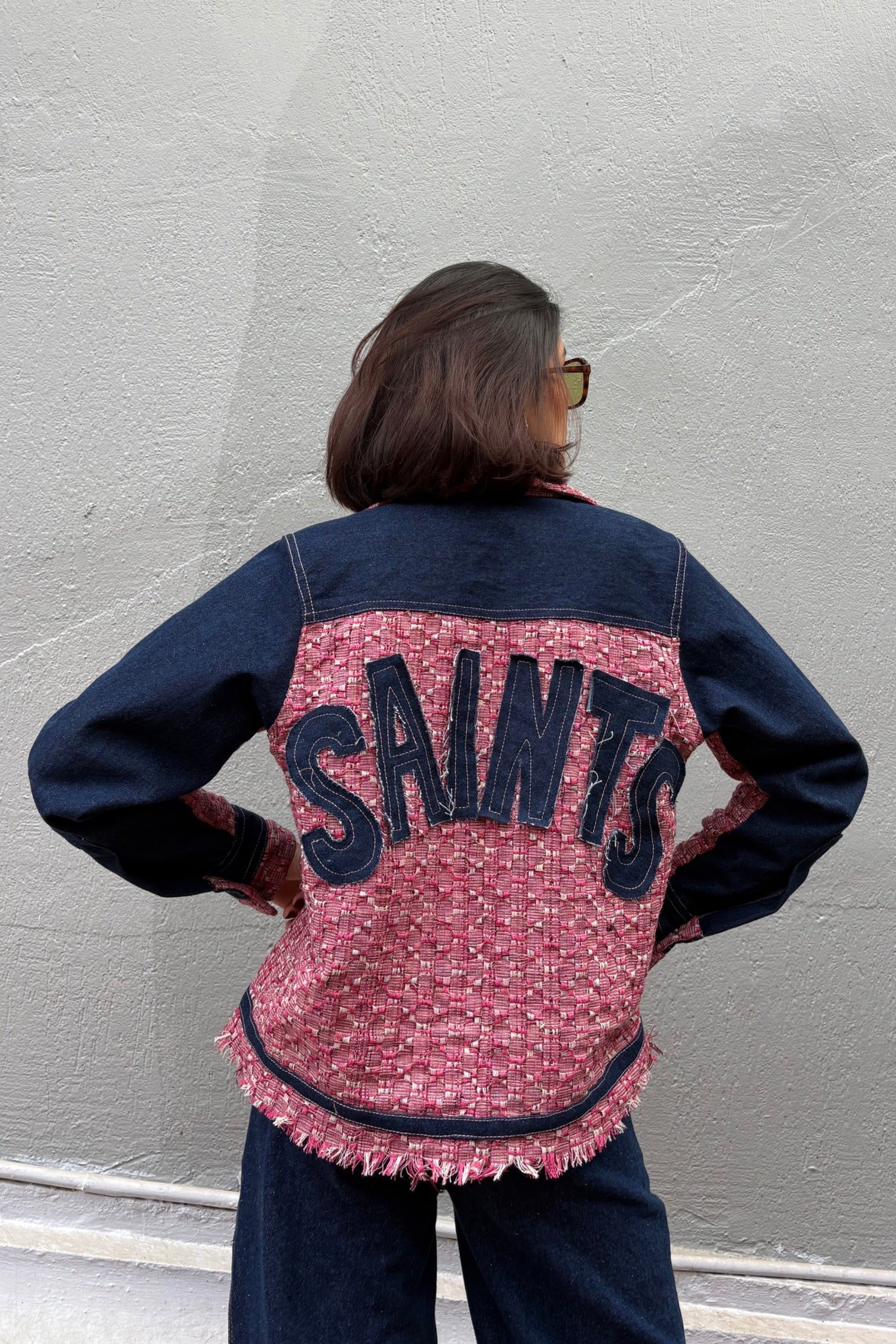 Pink Jacquard Denim Jacket