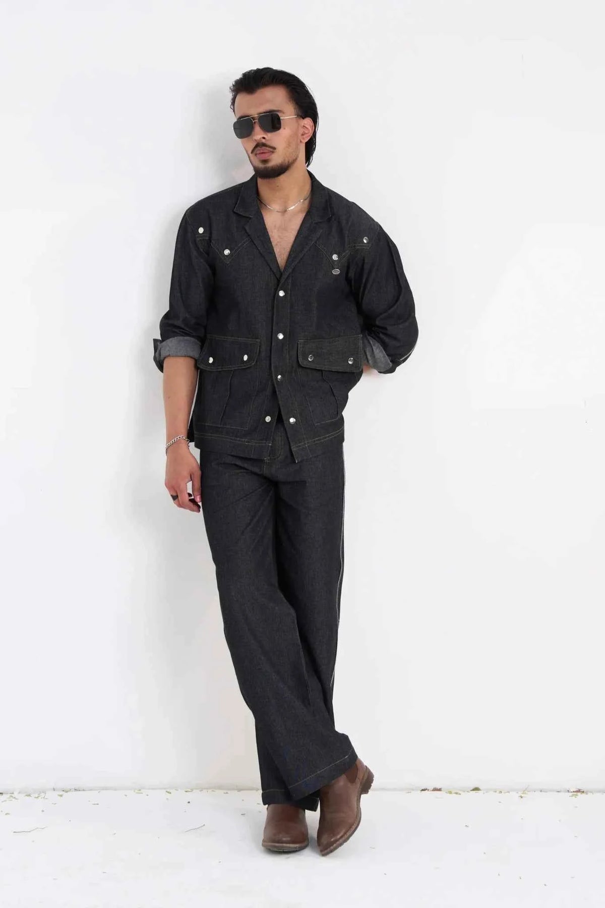 Comet Grey Denim Full-Sleeve Shirt