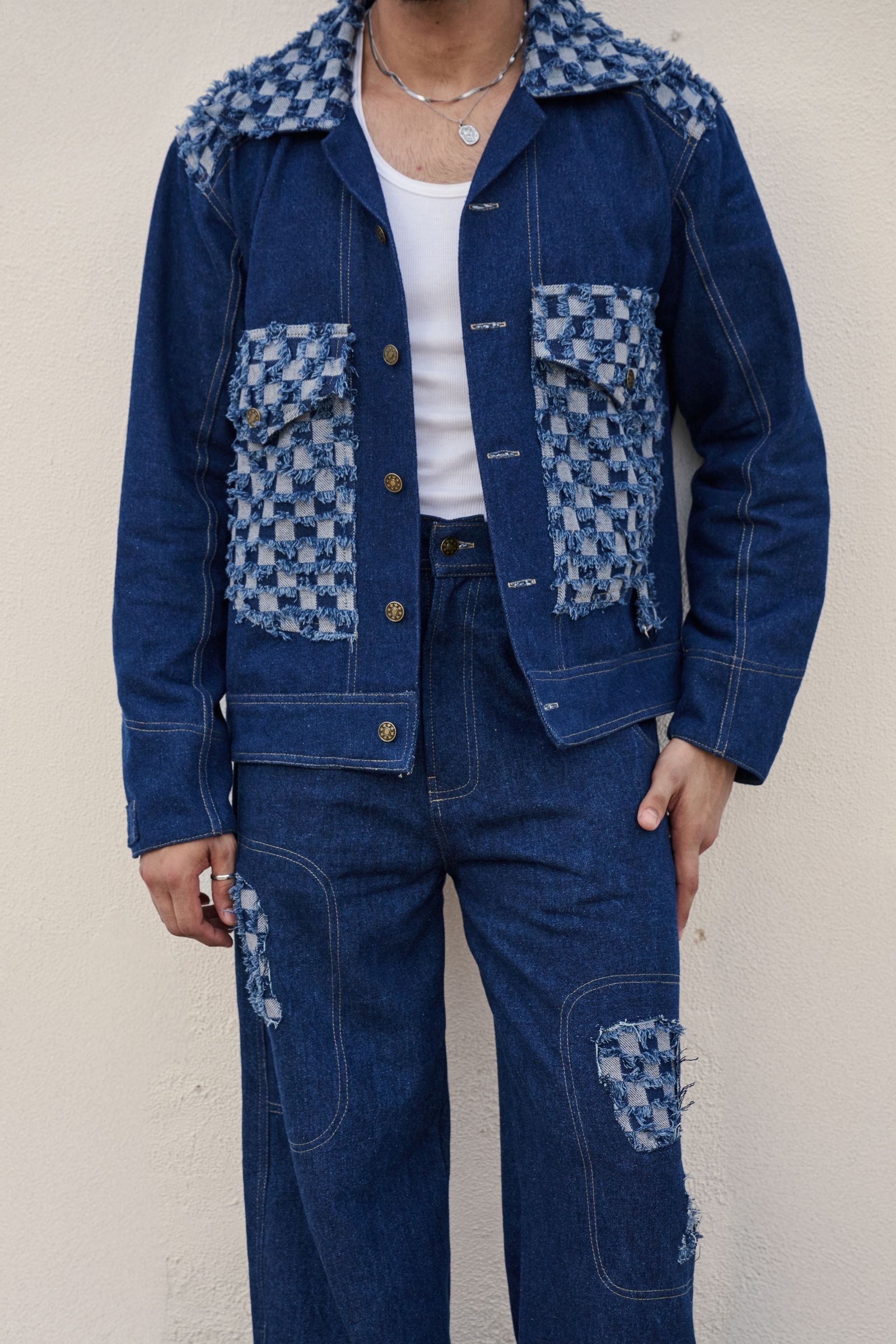 Checkerboard Blue Denim Set