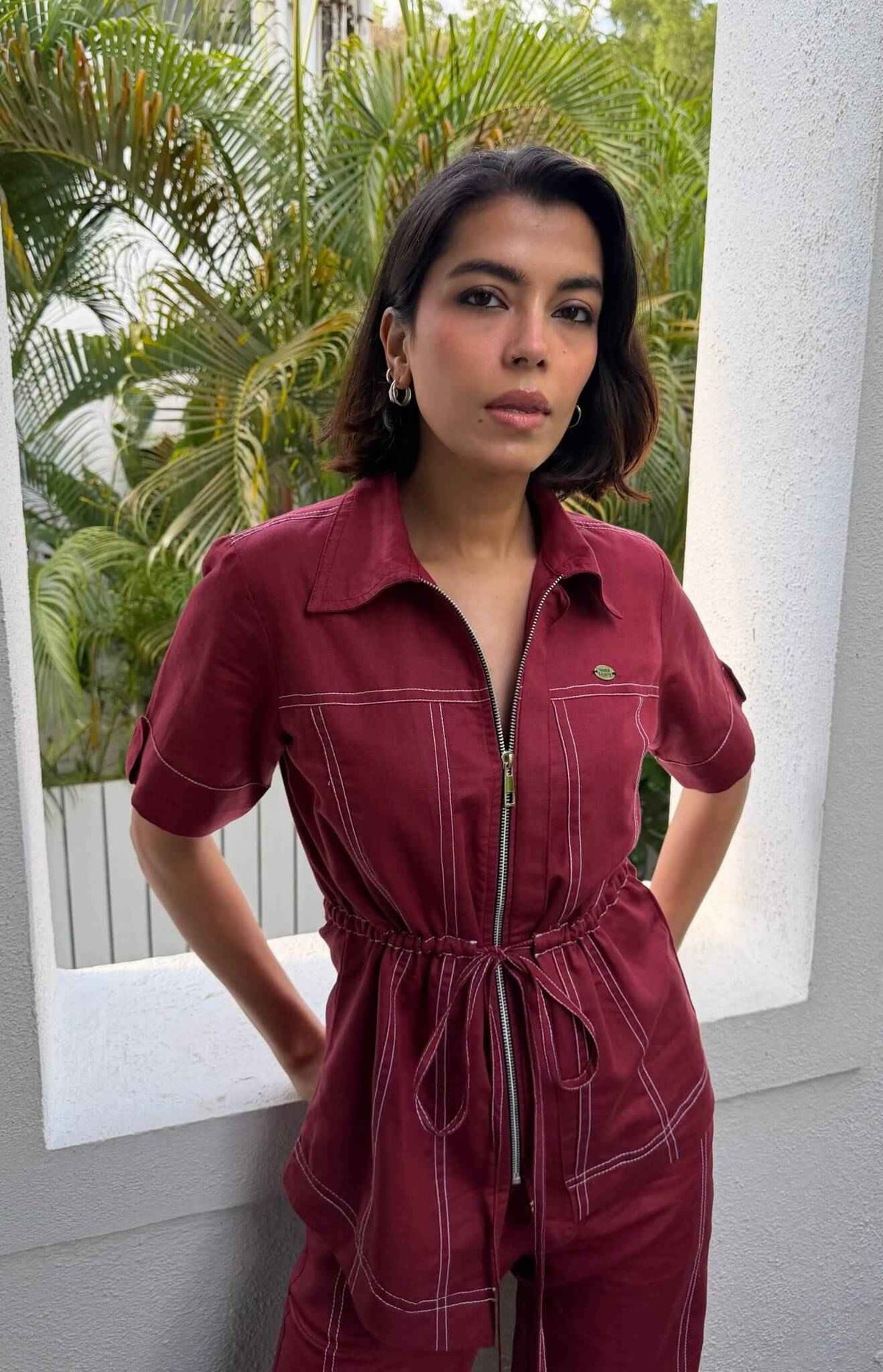 Maroon Linen Women Set