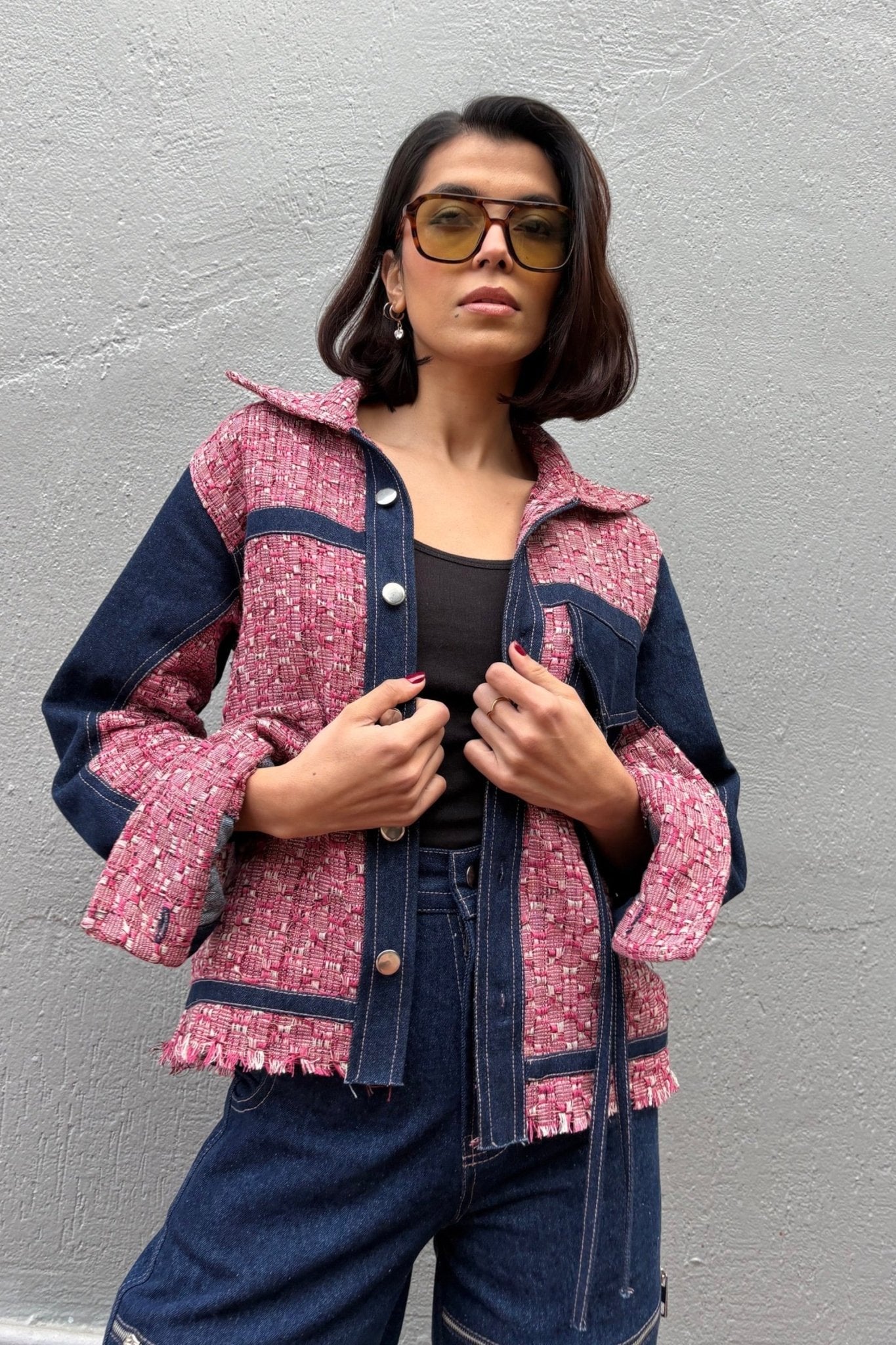 Pink Jacquard Denim Jacket