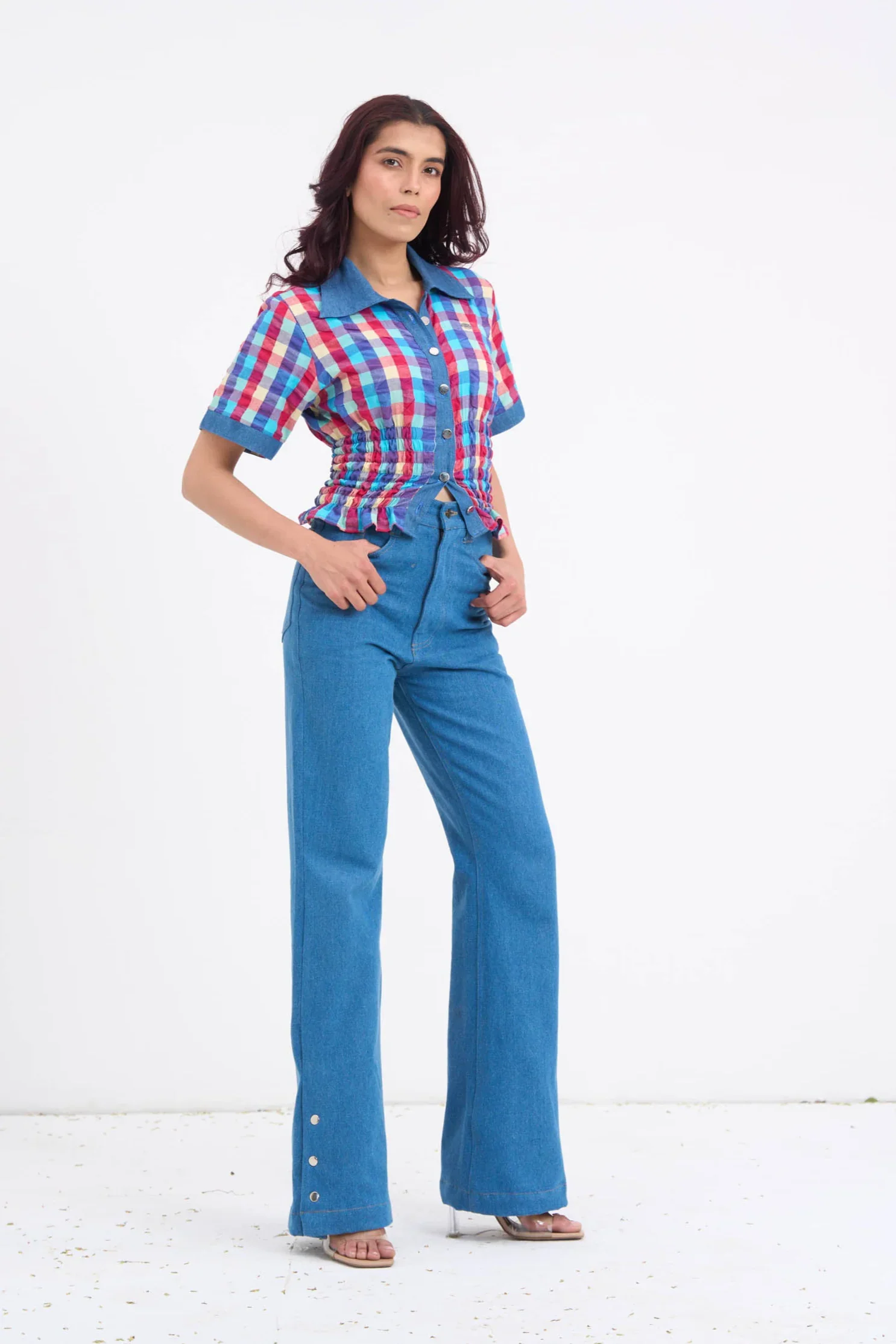 Retro Checkered Top & Denim Set