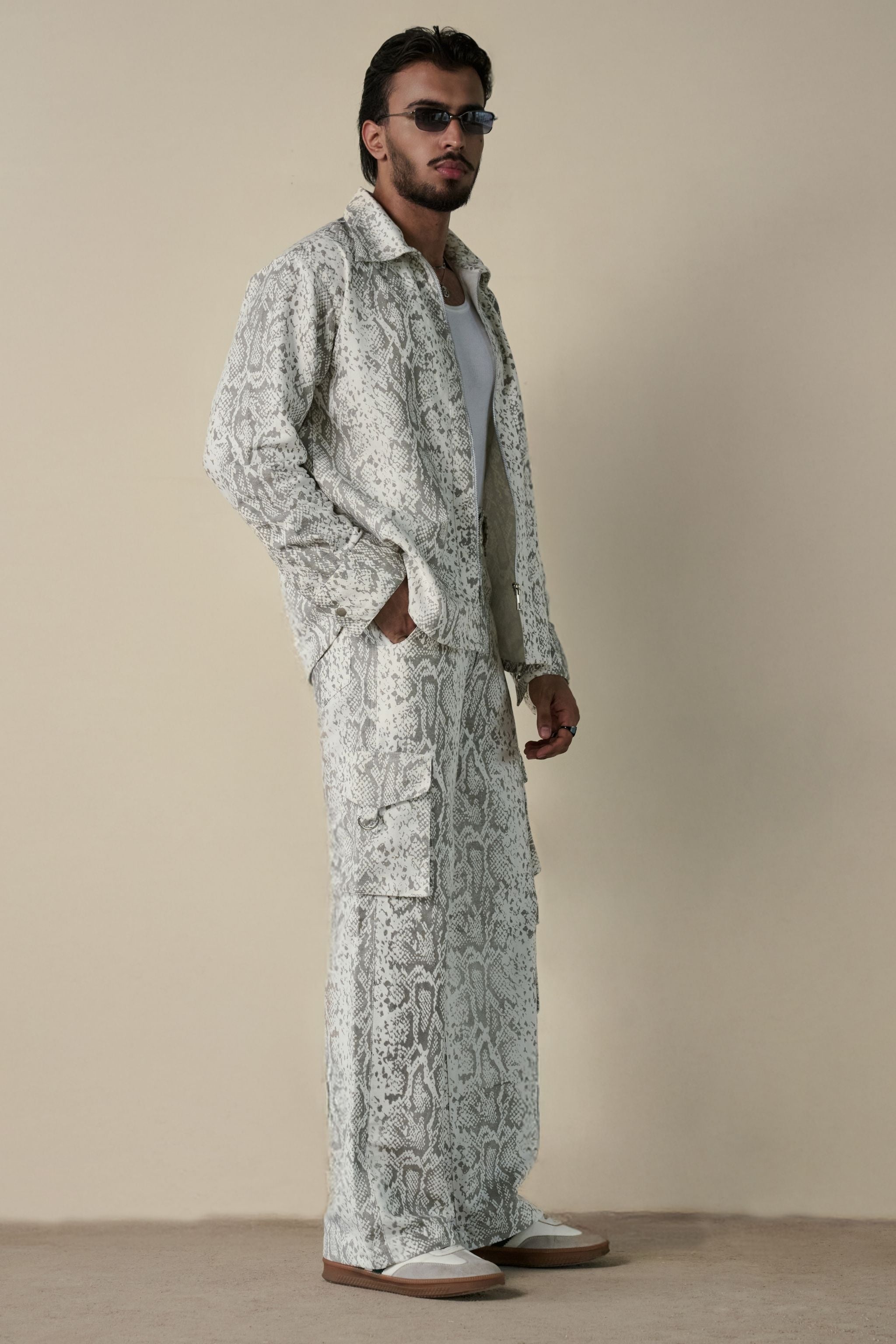 Snakeskin Print Shirt & Cargo Pants Set