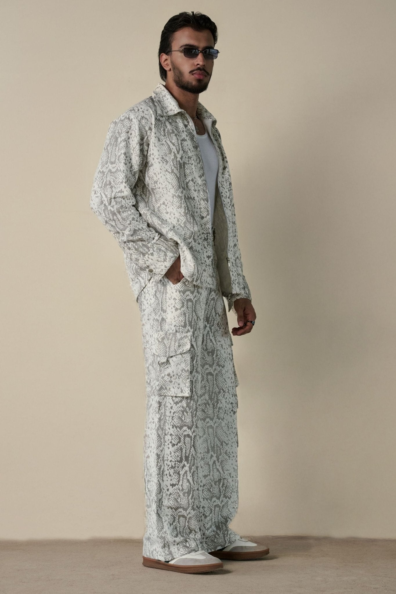 Snakeskin Print Shirt & Cargo Pants Set