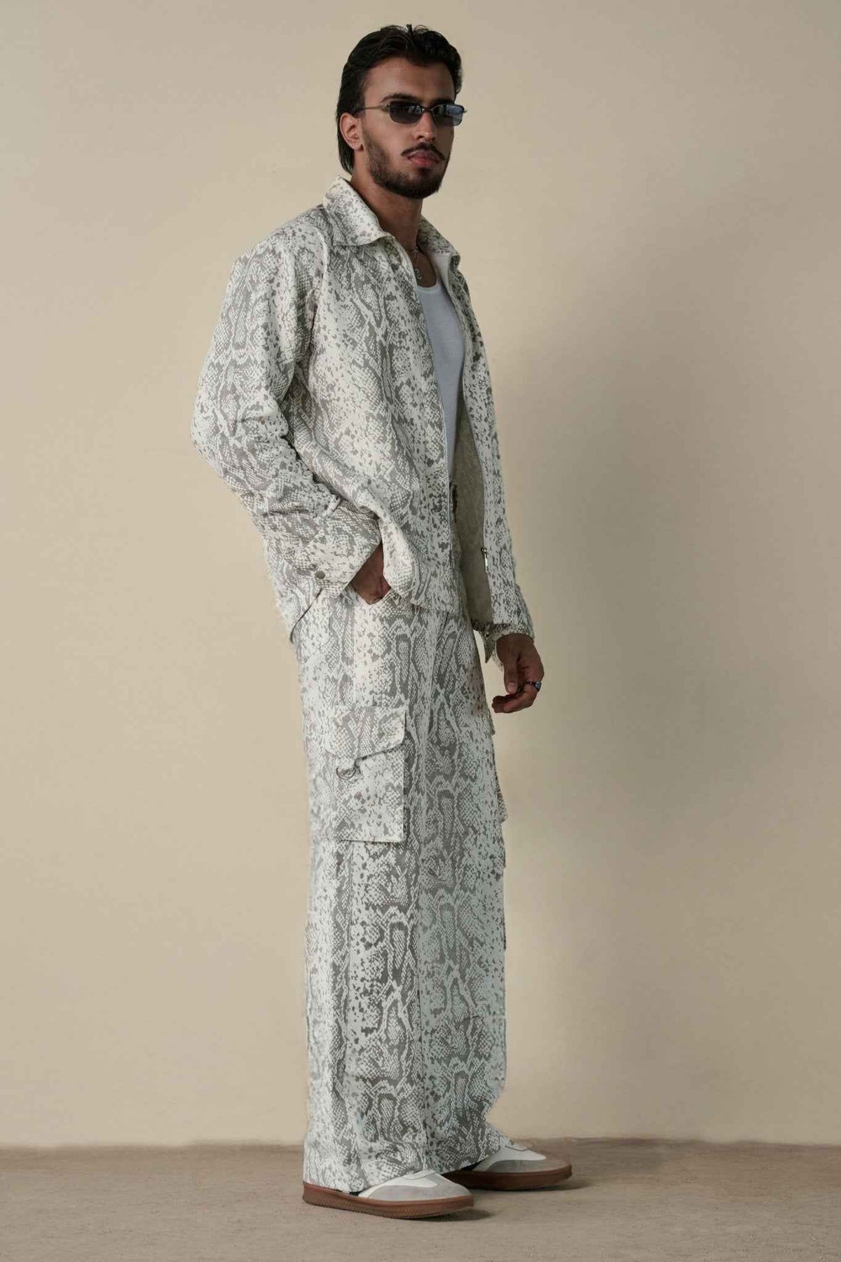 Snakeskin Print Shirt & Cargo Pants Set