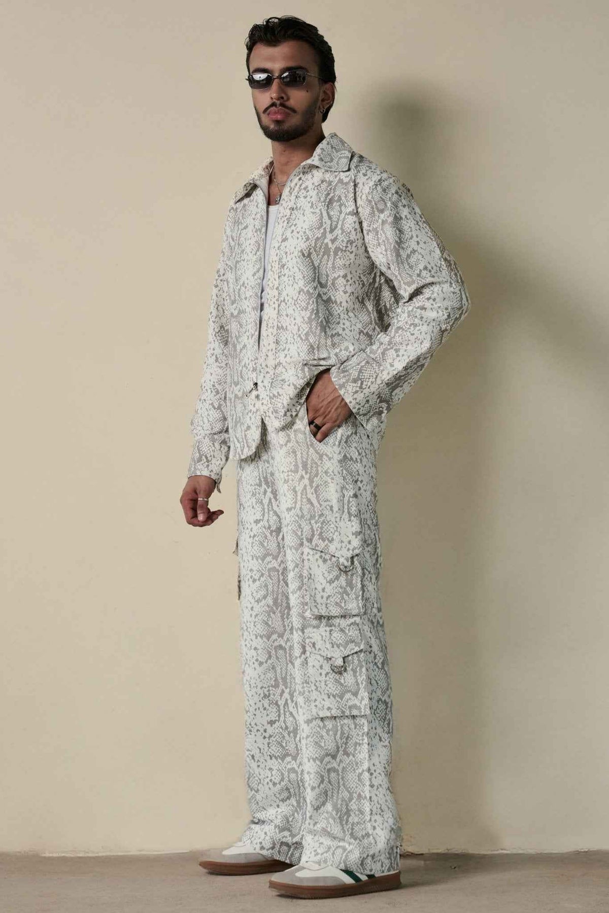 Snakeskin Print Shirt & Cargo Pants Set