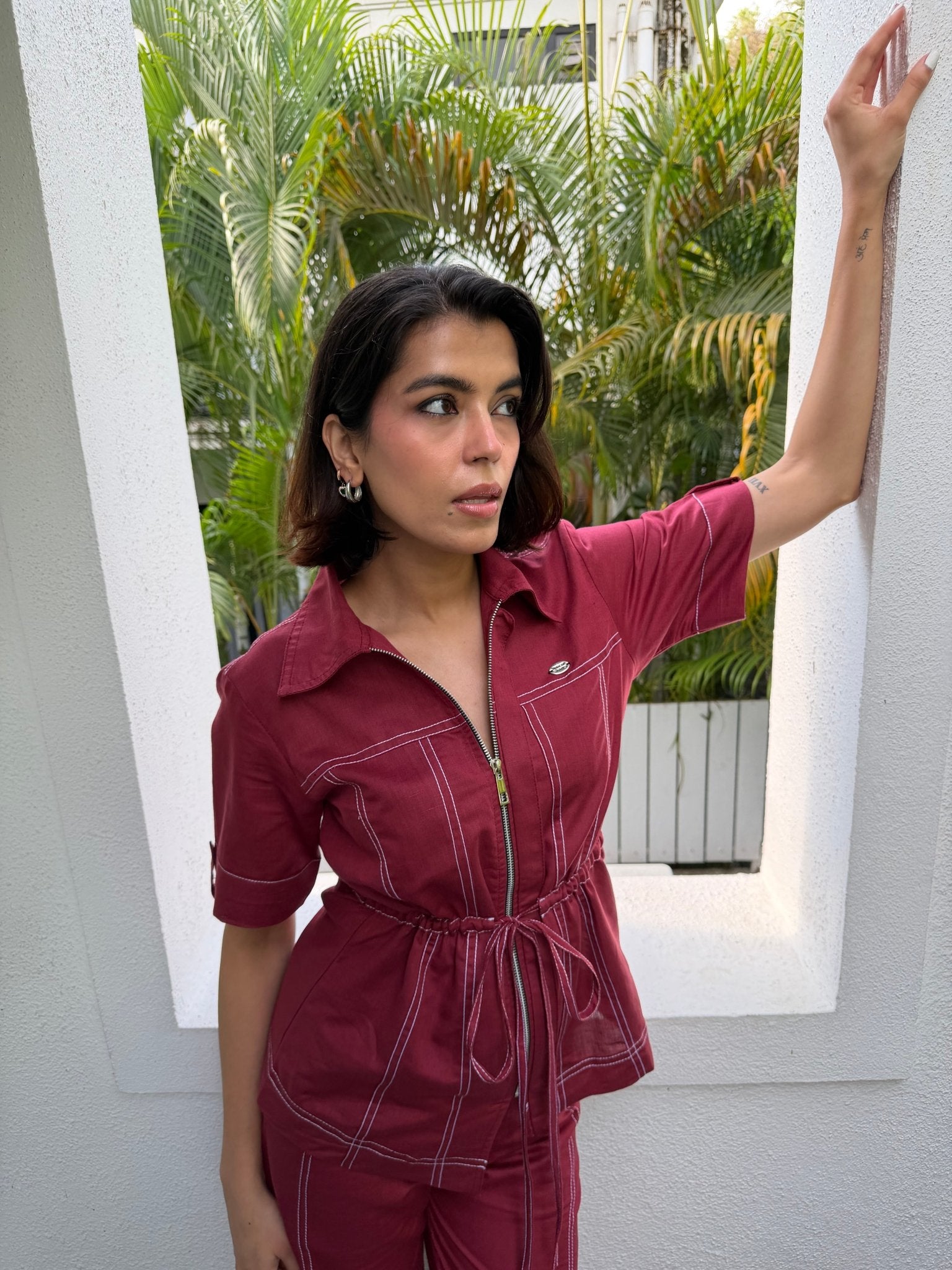 Maroon Linen Women Set
