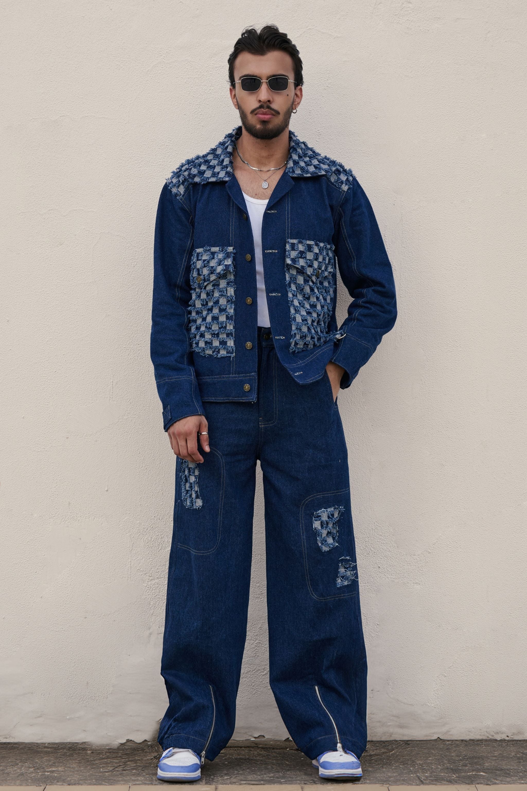 Checkerboard Blue Denim Set