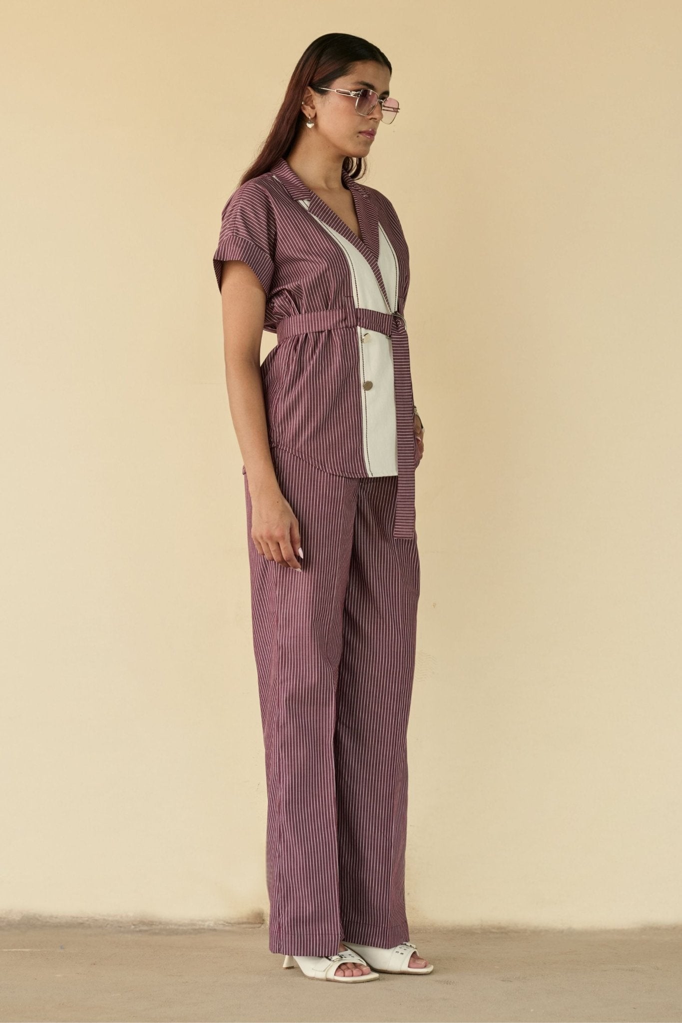 Maroon Stripe Belted Co-ord Set