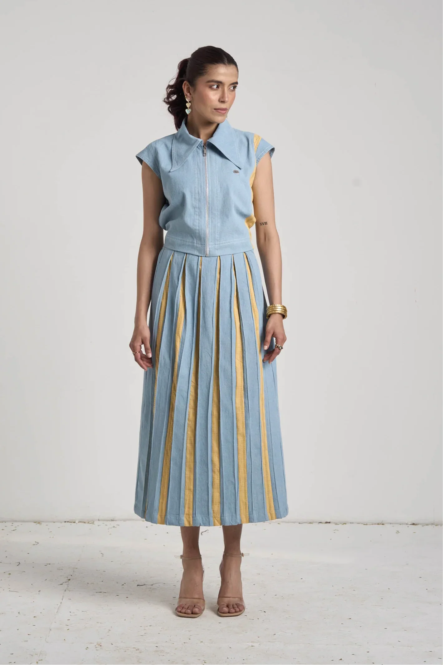 Santorini Blue Denim Skirt Set