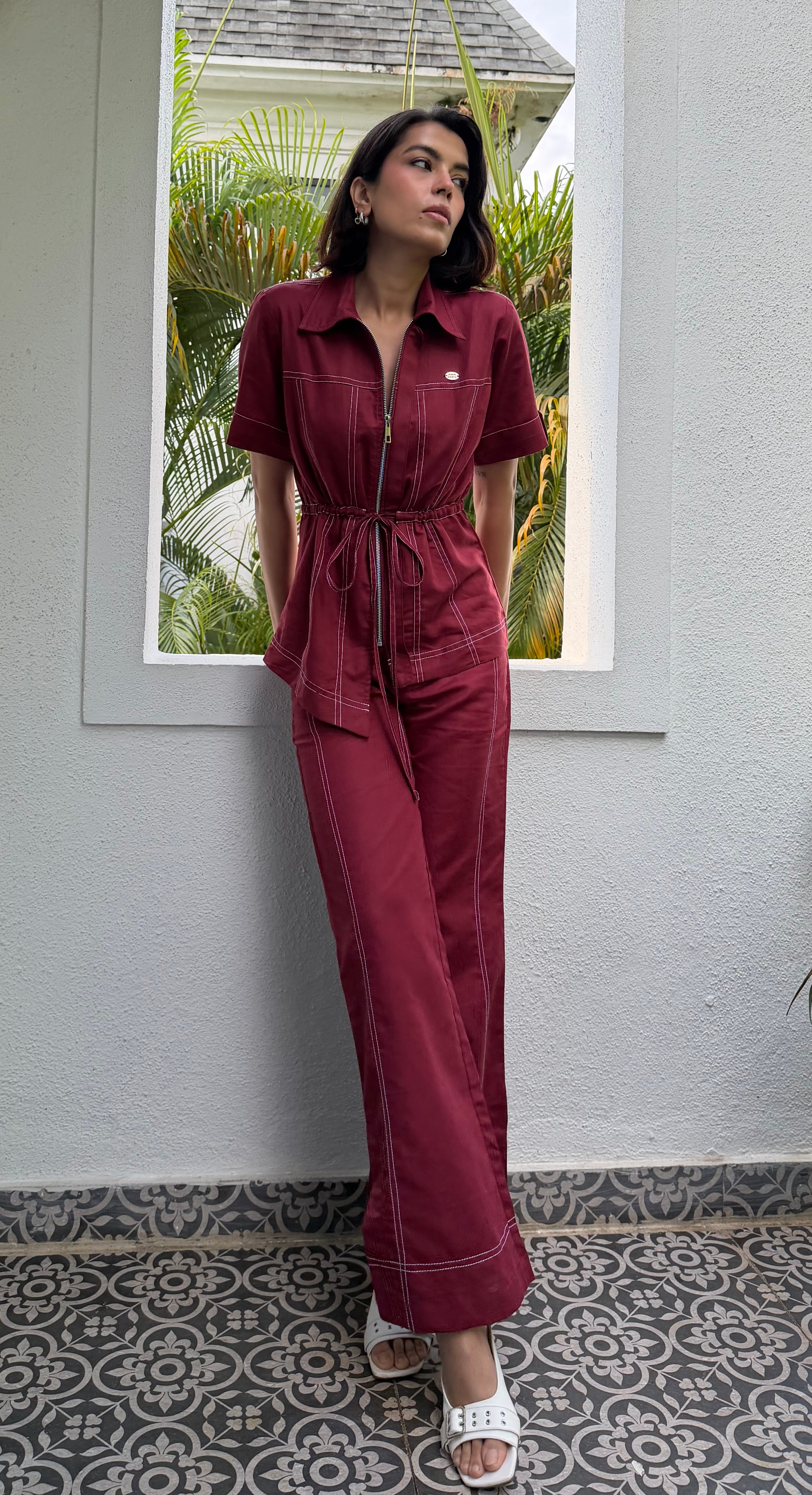 Maroon Linen Women Set