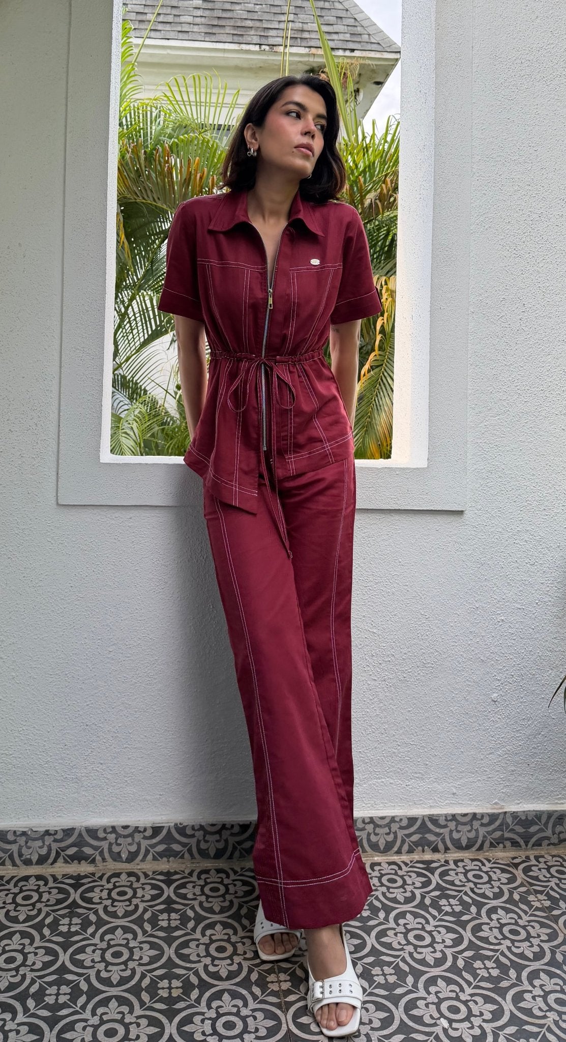 Maroon Linen Women Set