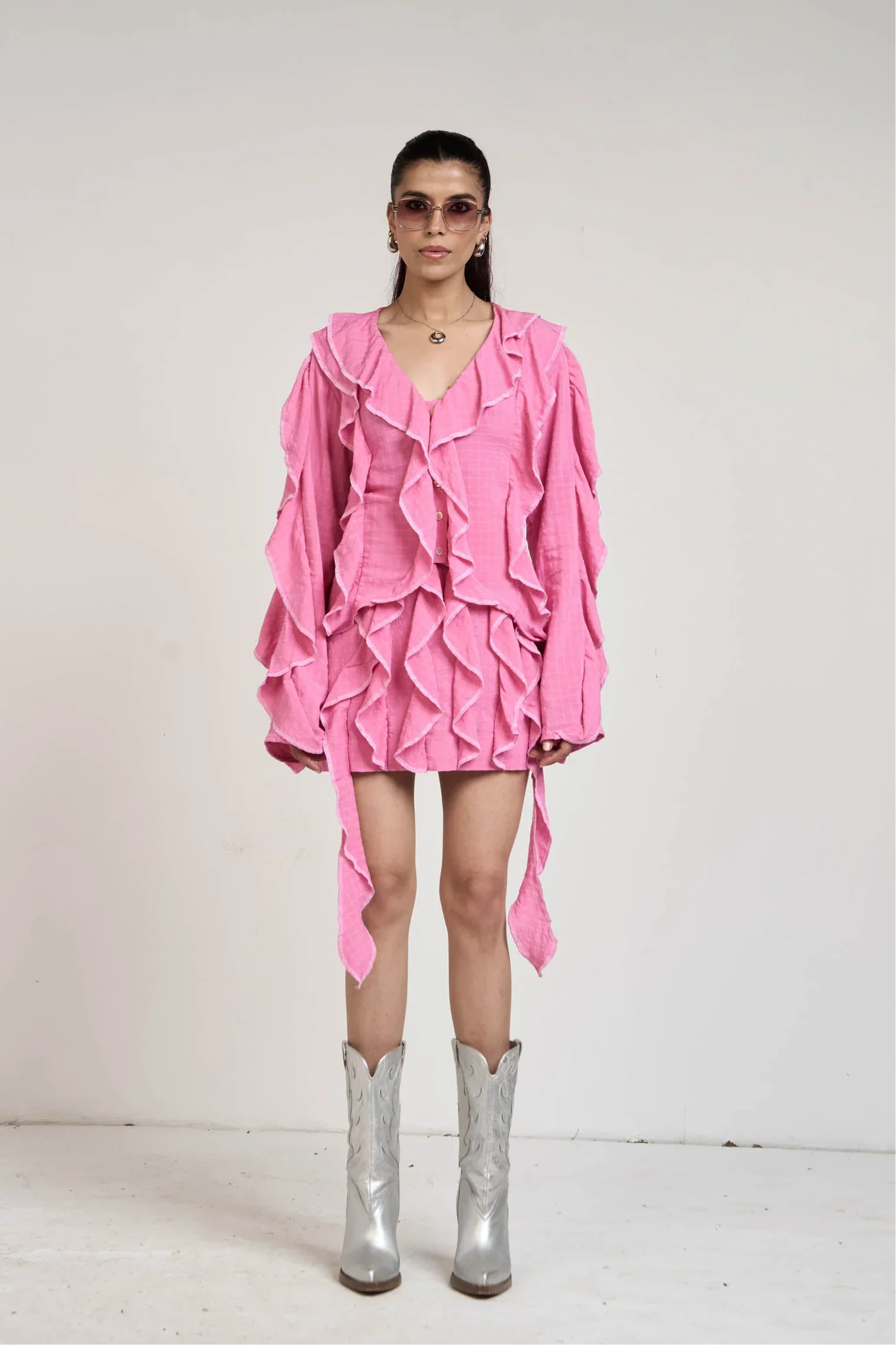 Belle Pink Ruffle Shirt & Skirt Set