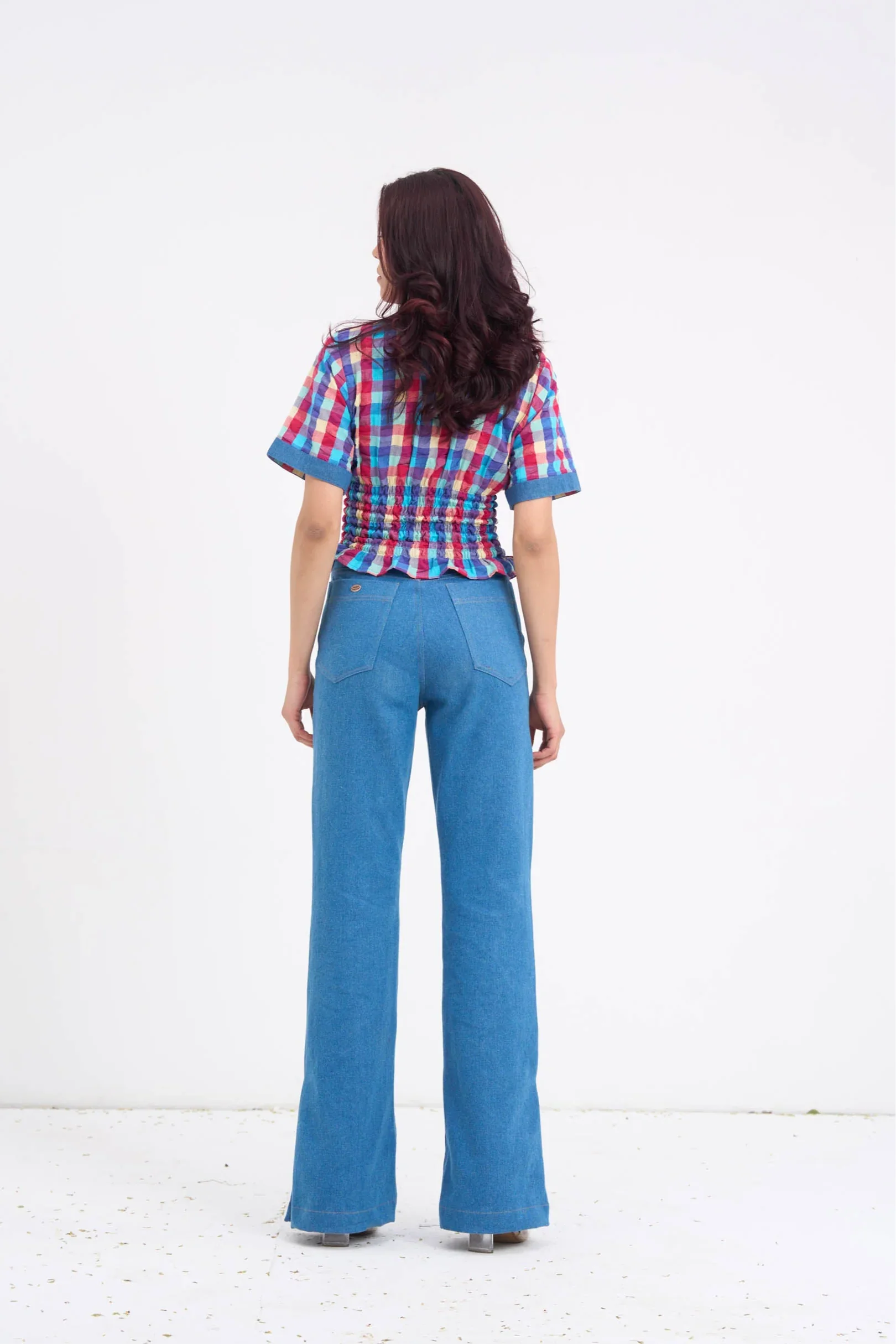 Retro Checkered Top & Denim Set