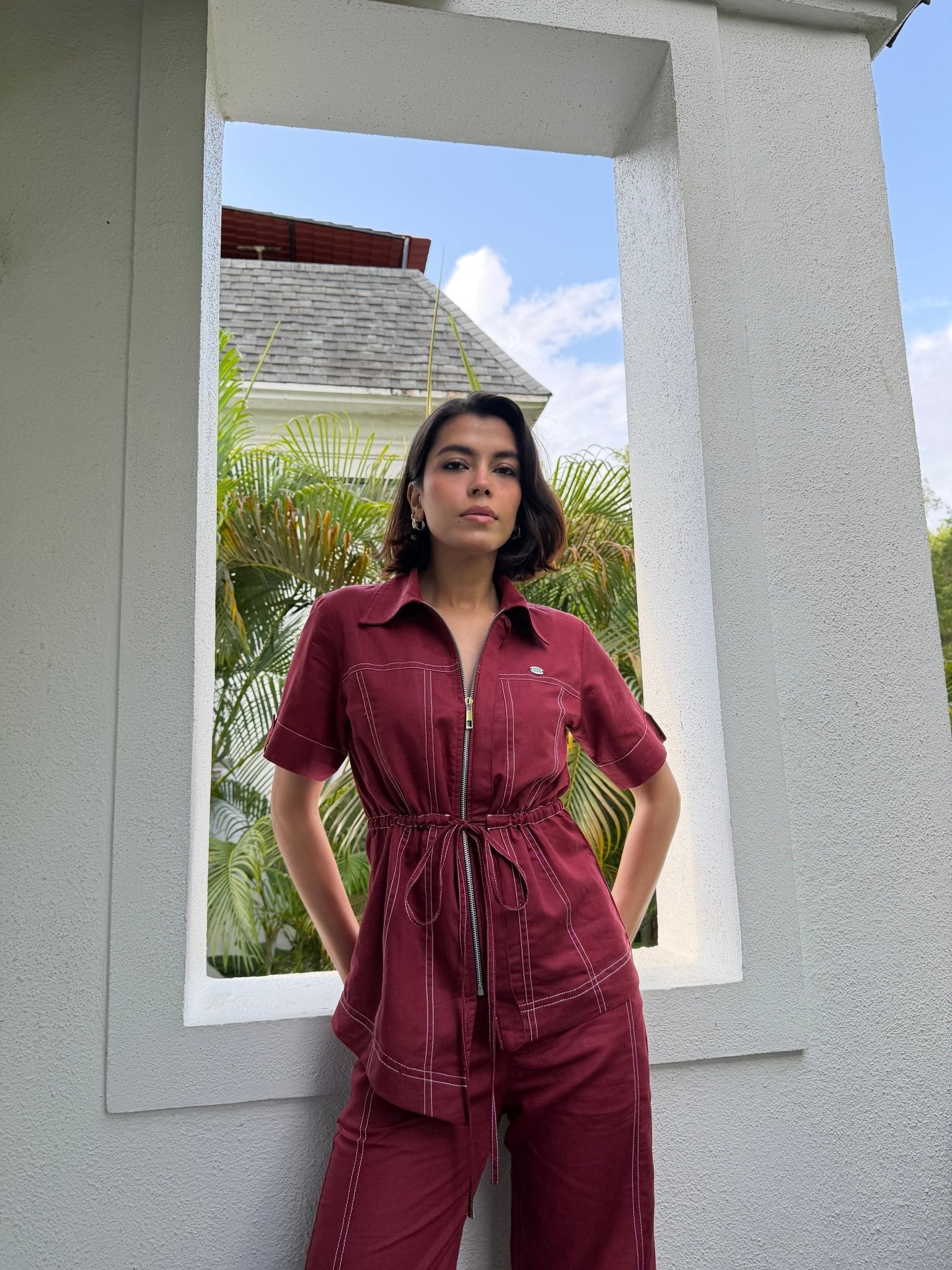 Maroon Linen Women Set