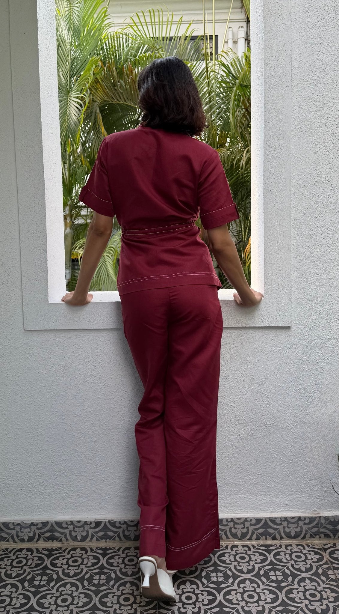Maroon Linen Women Set