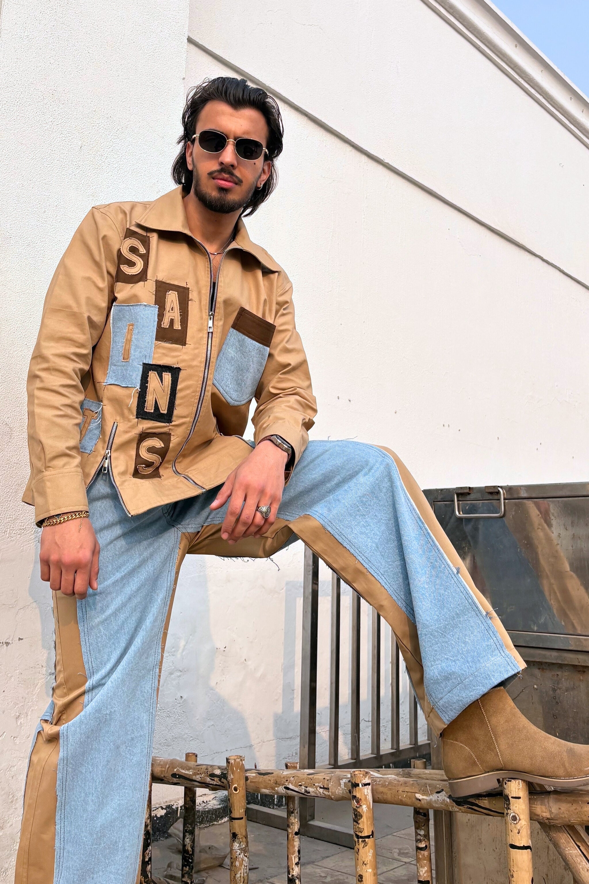 Tan & Blue Co-ord Set