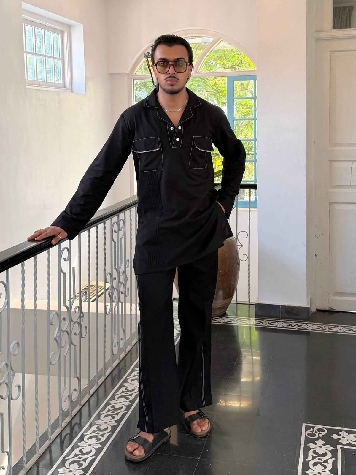 Black Linen Kurta Co-ord Set