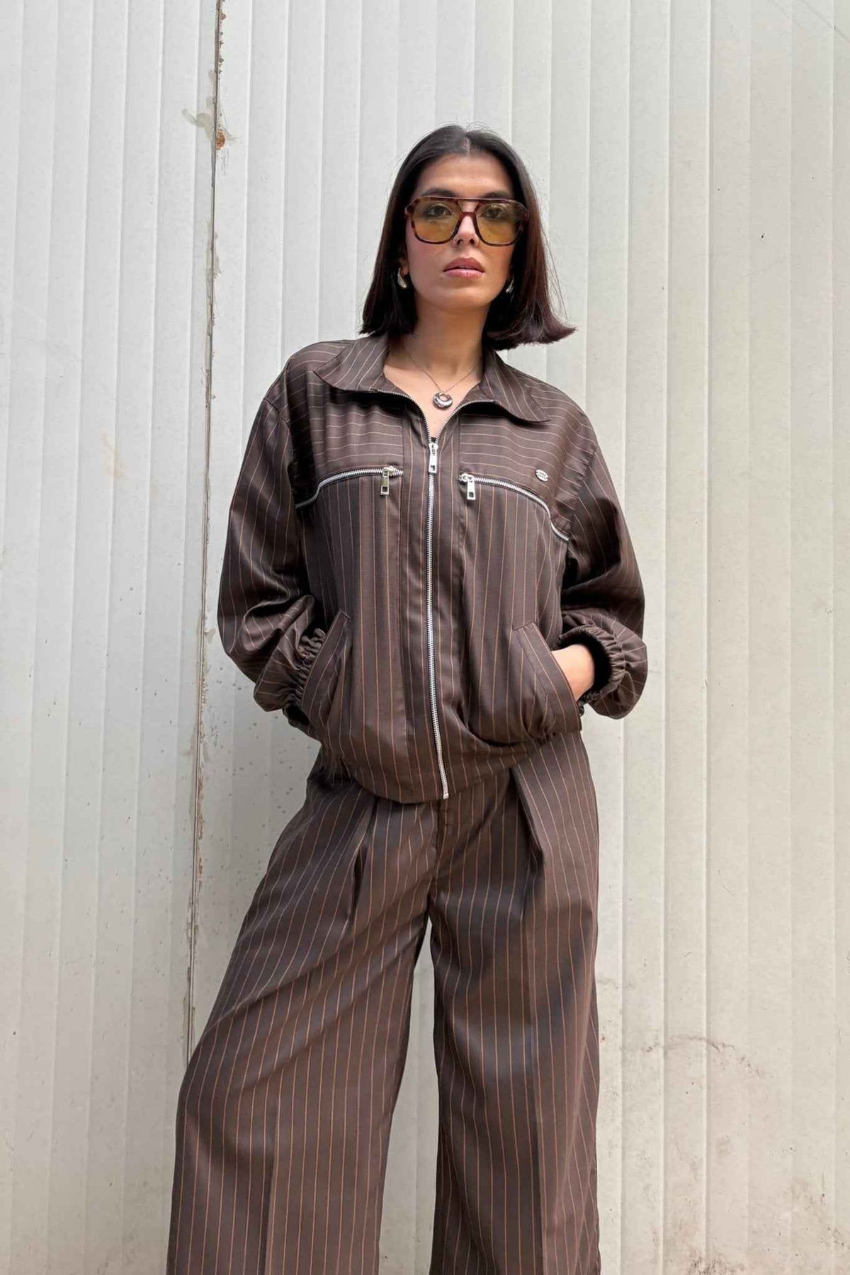 Tokyo Brown Pinstripe Set