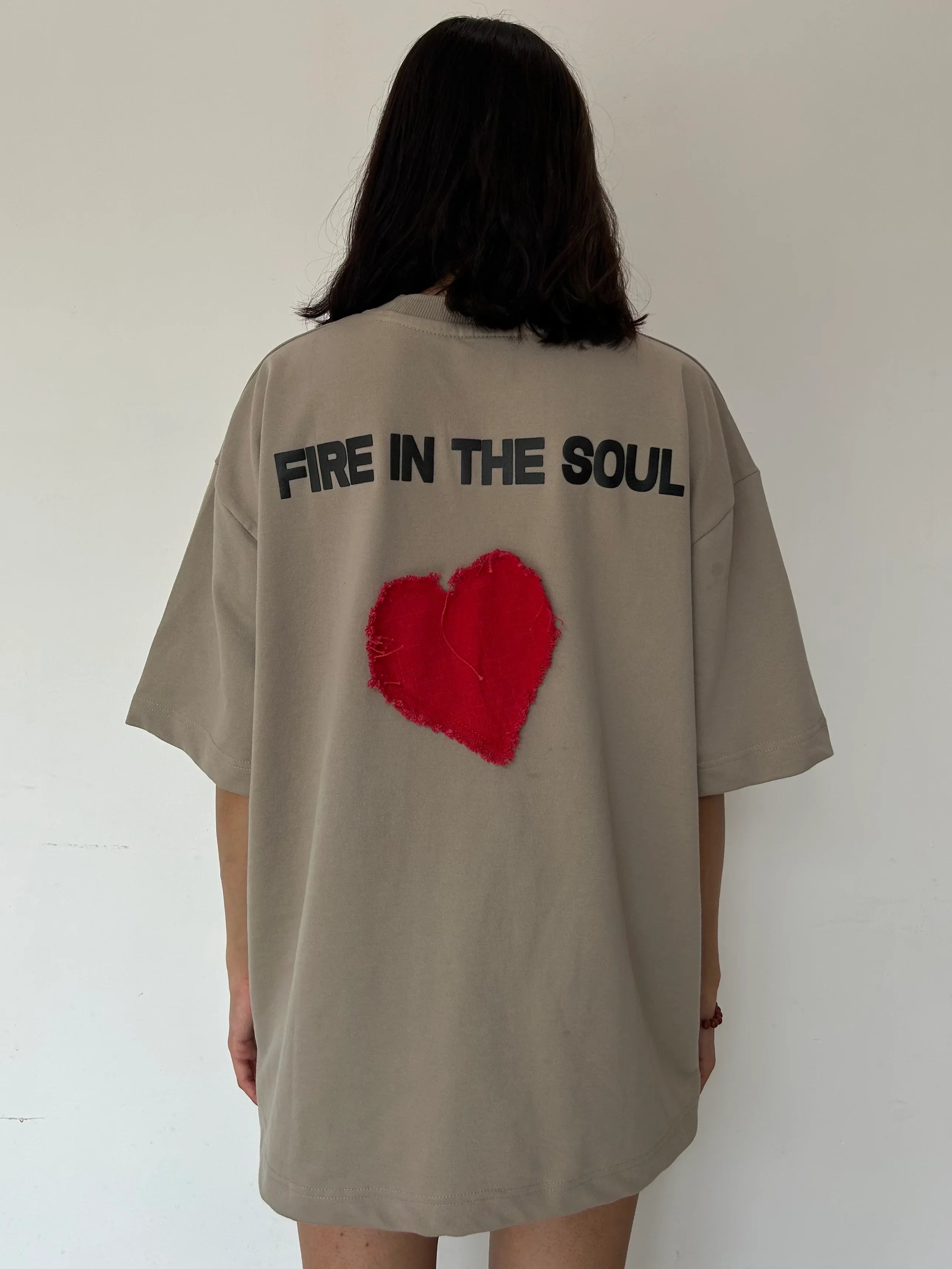 Flames Dusty Beige Oversized T-Shirt