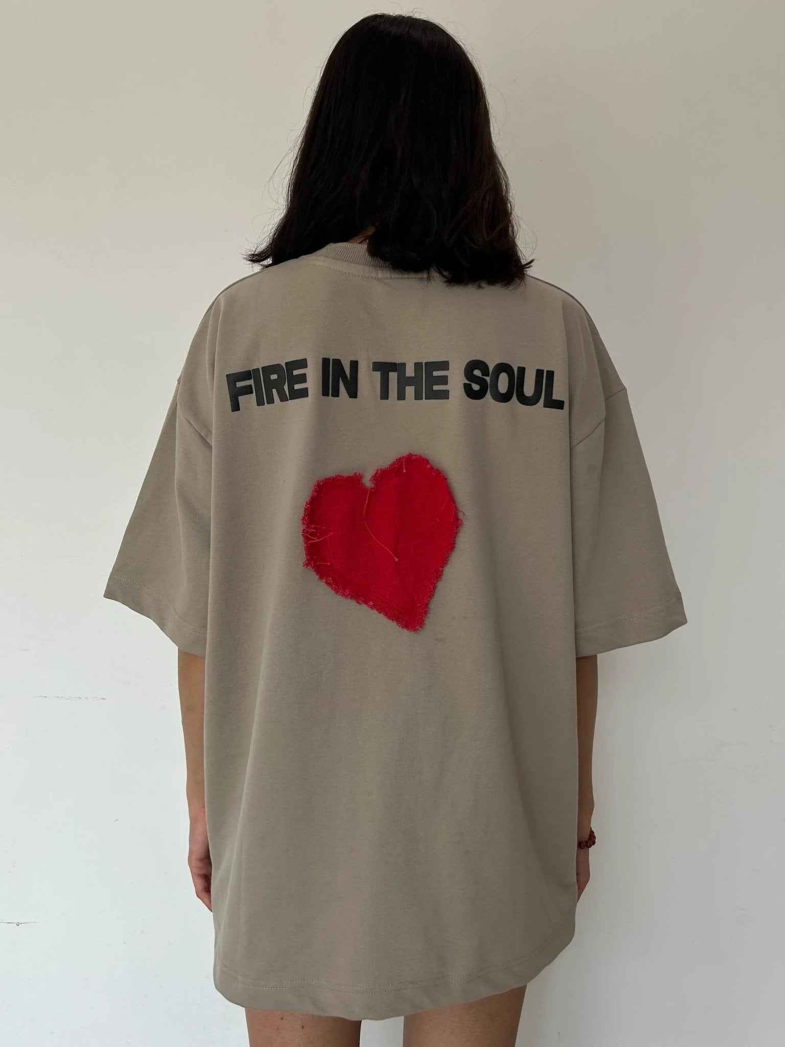 Flames Dusty Beige Oversized T-Shirt