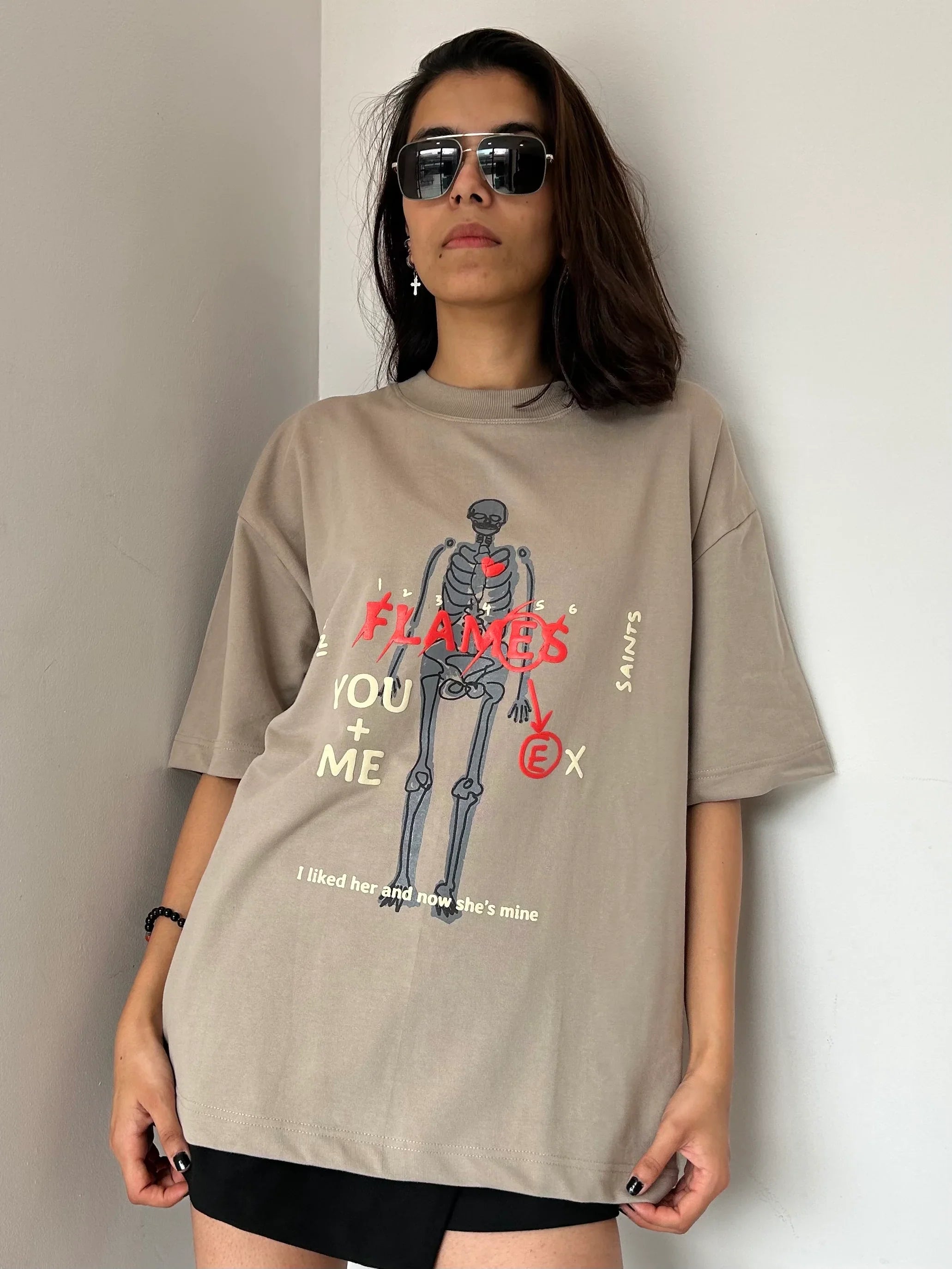 Flames Dusty Beige Oversized T-Shirt