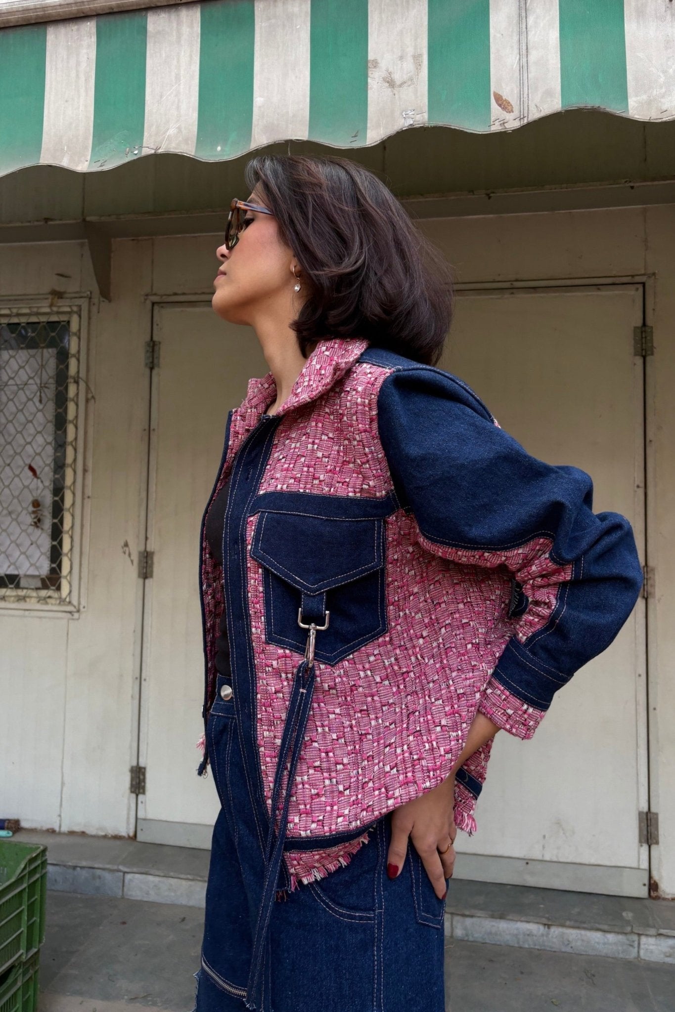 Pink Jacquard Denim Jacket