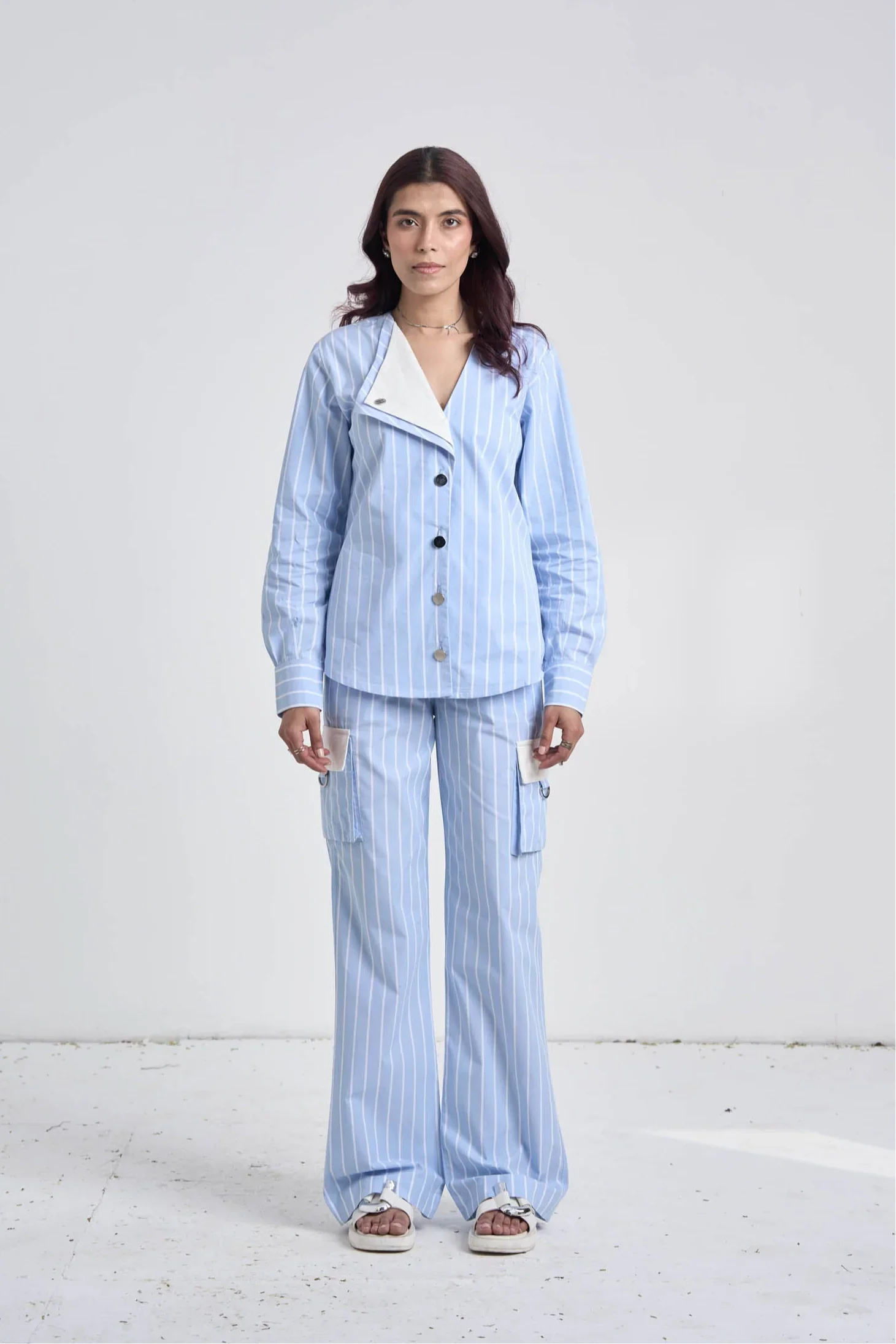 Light Blue Striped Women Set