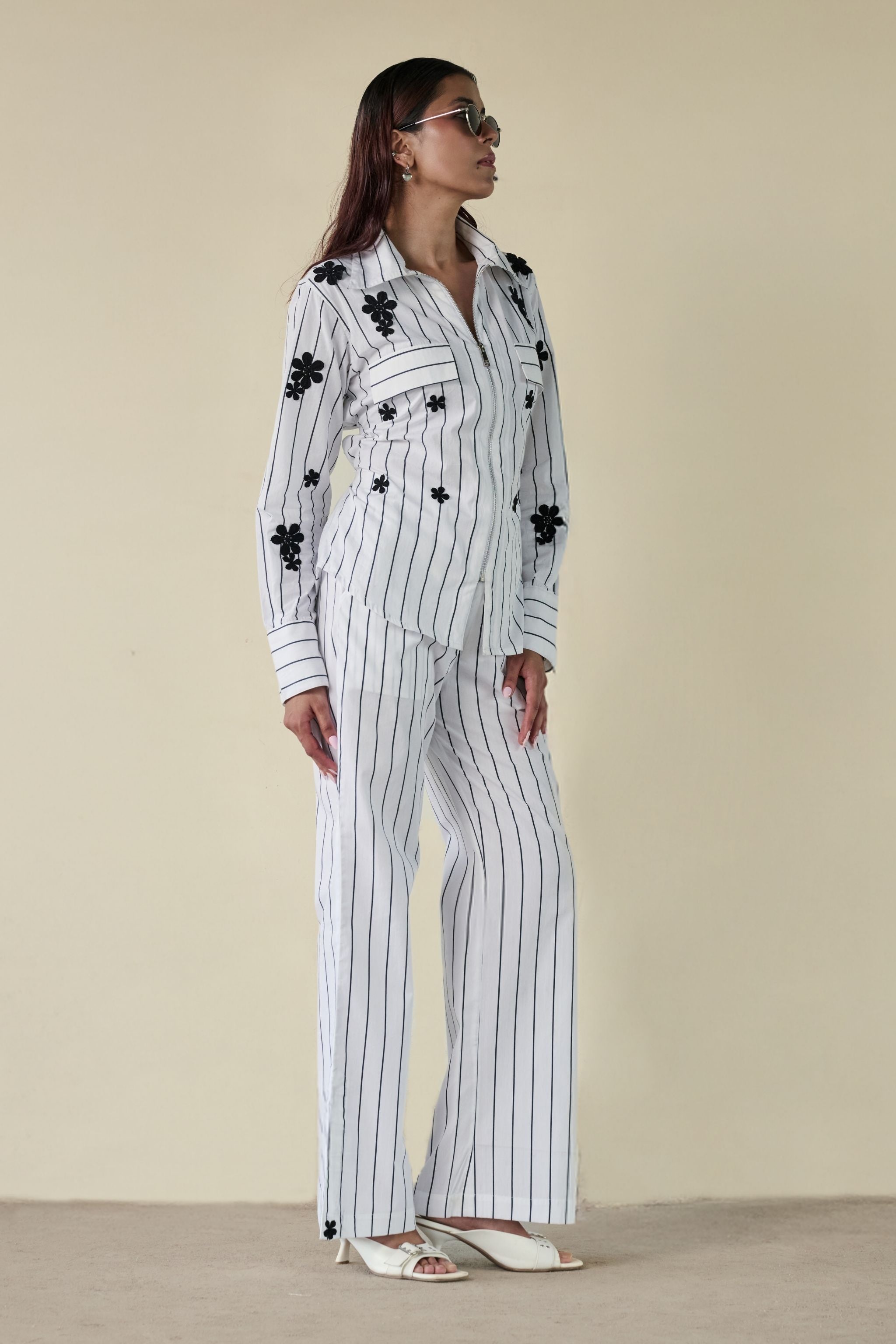 Black Stripe Floral Set