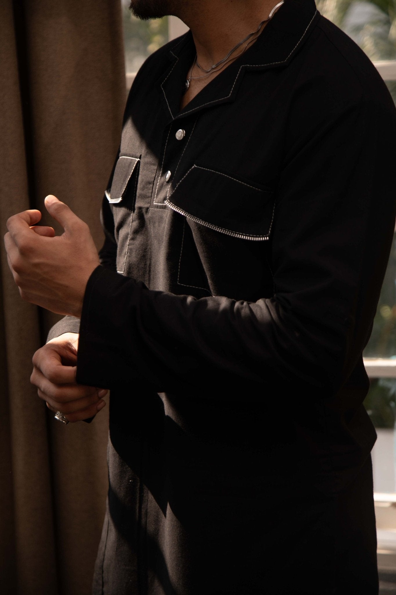 Black Linen Kurta Co-ord Set