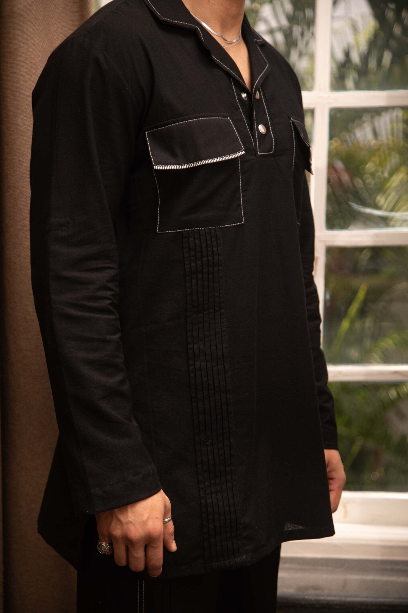 Black Linen Kurta Co-ord Set