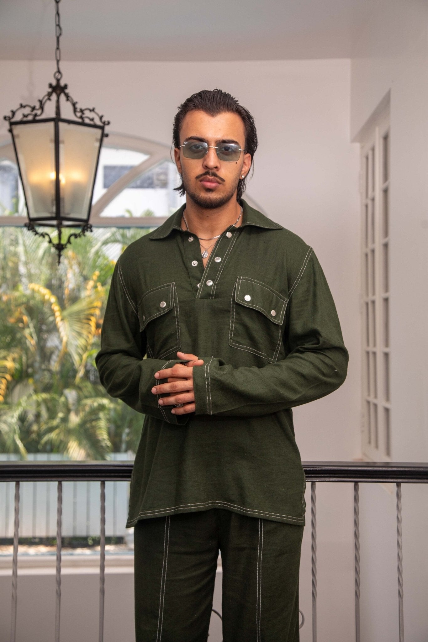 Green Linen Kurta Co-ord Set