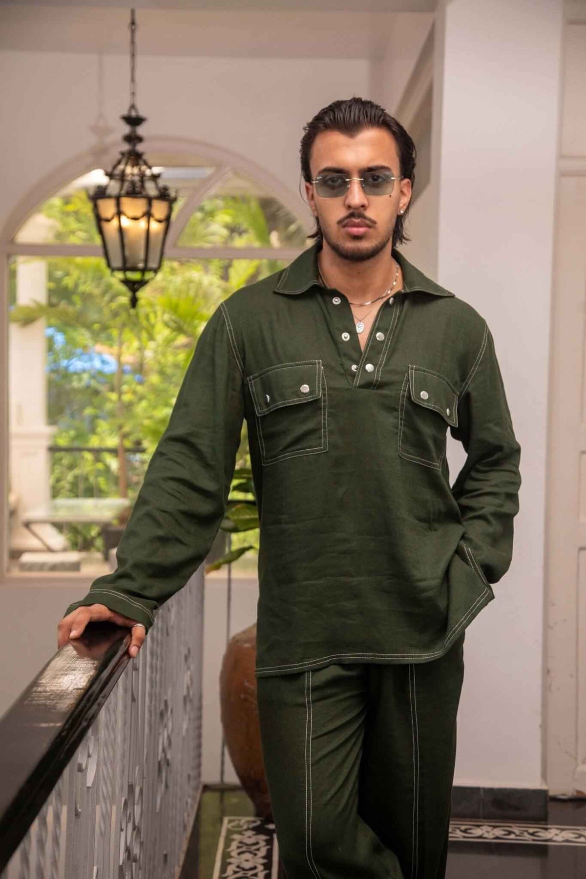 Green Linen Kurta Co-ord Set