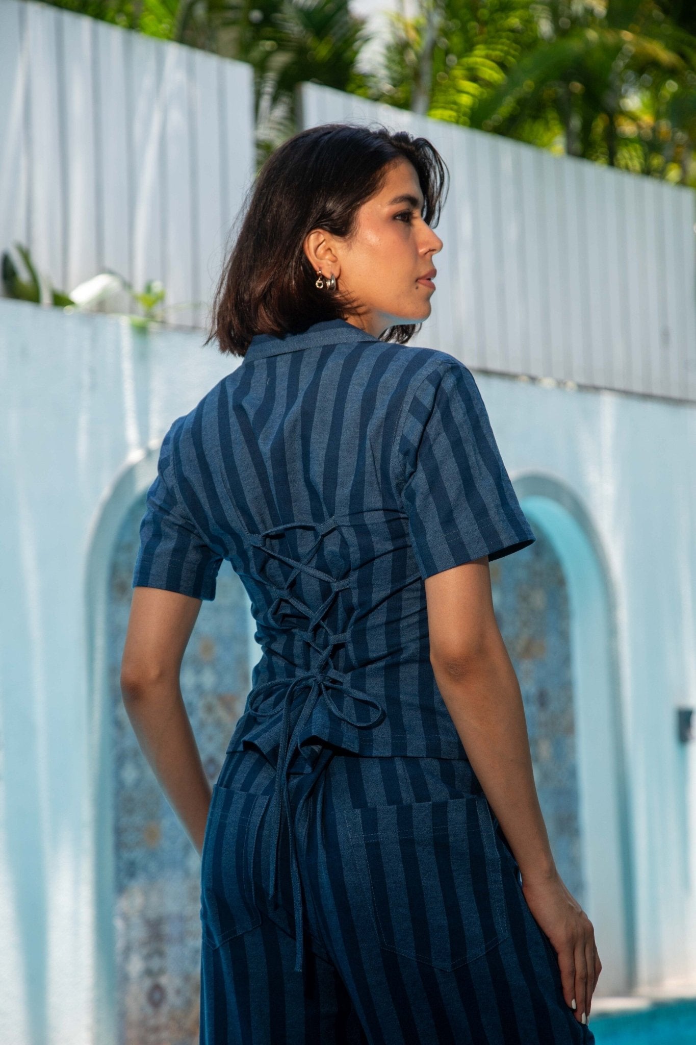 Blue Denim Stripe Women Set