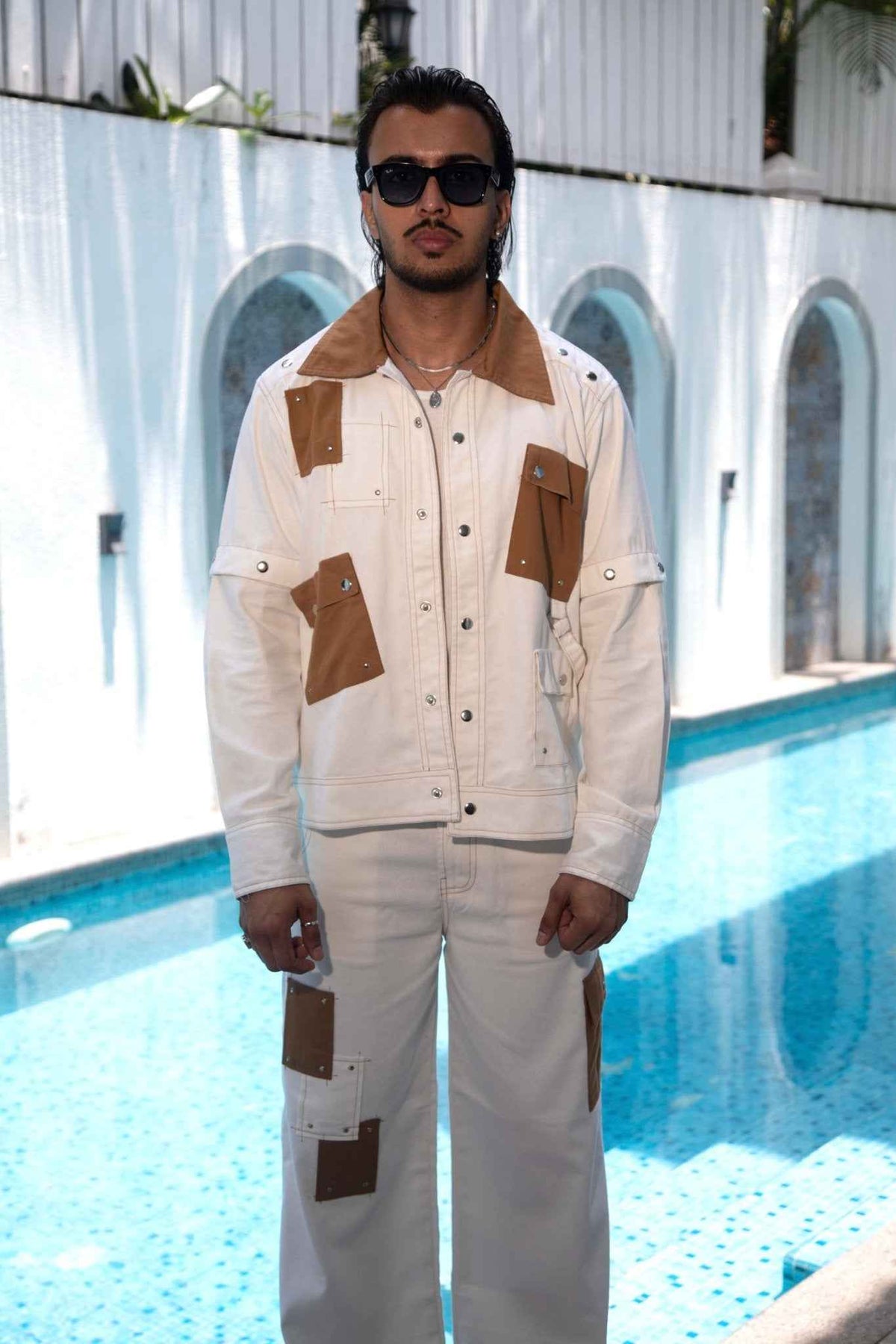 White Tan Patchwork Men Set