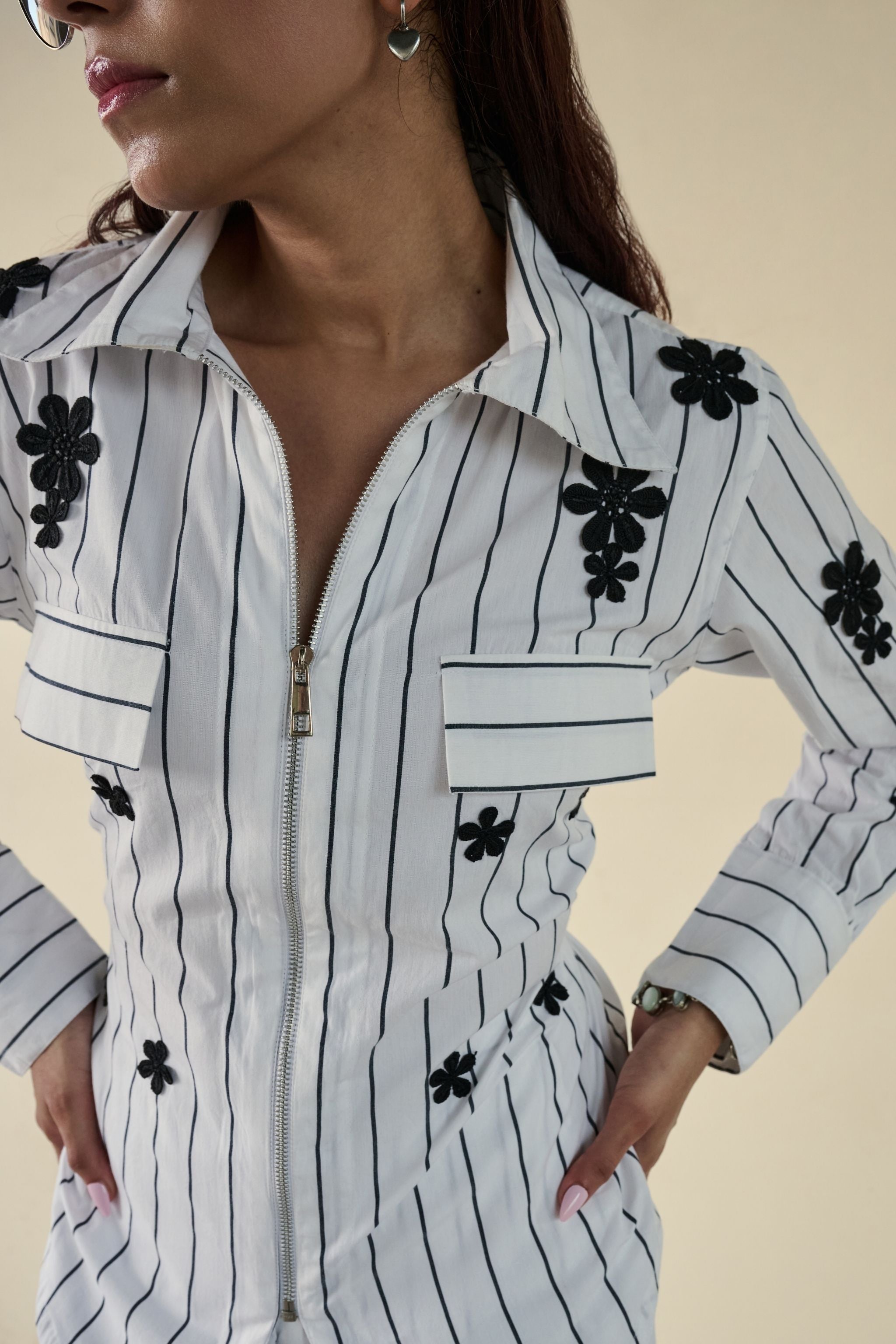 Black Stripe Floral Set