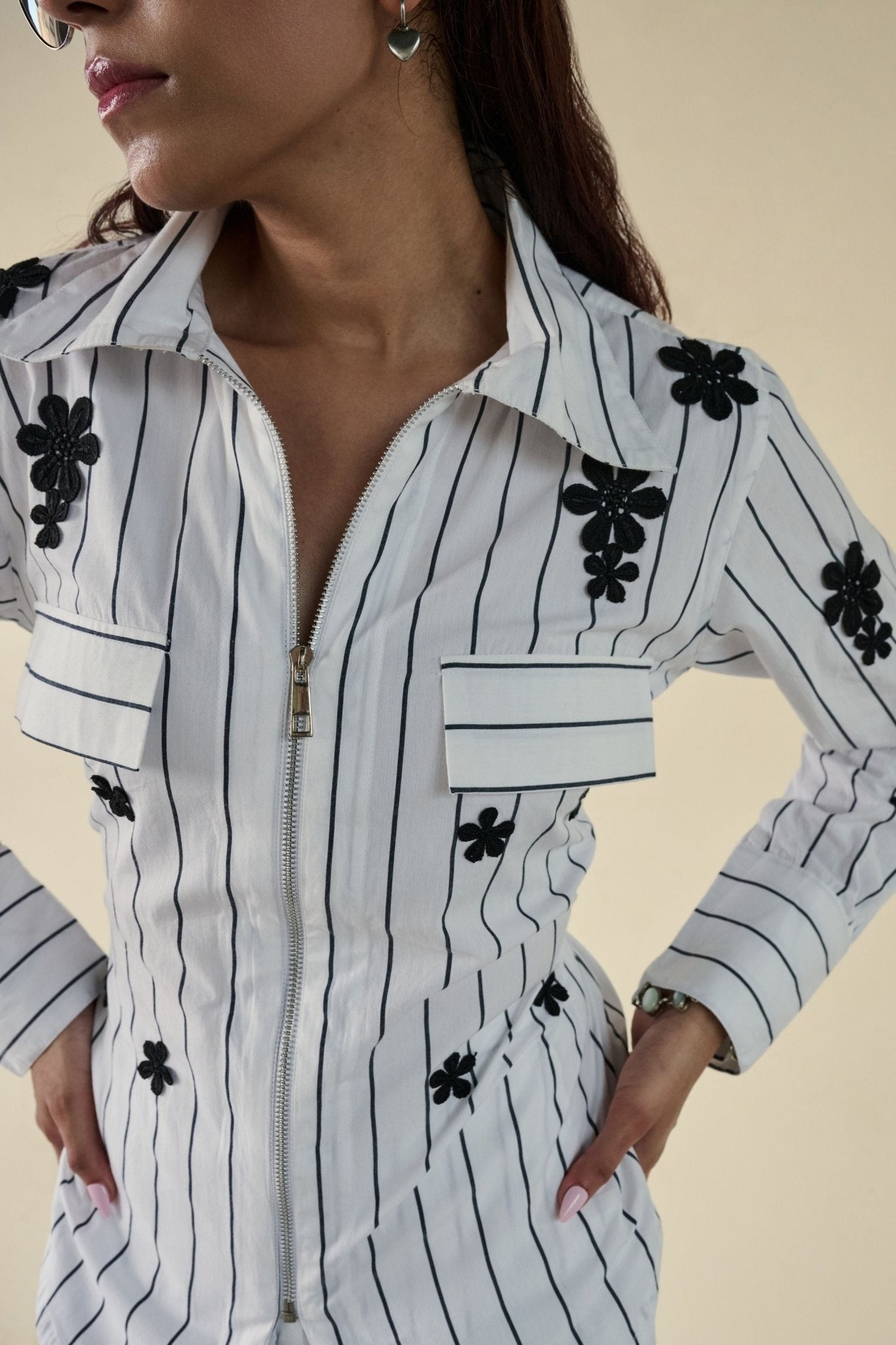 Black Stripe Floral Set