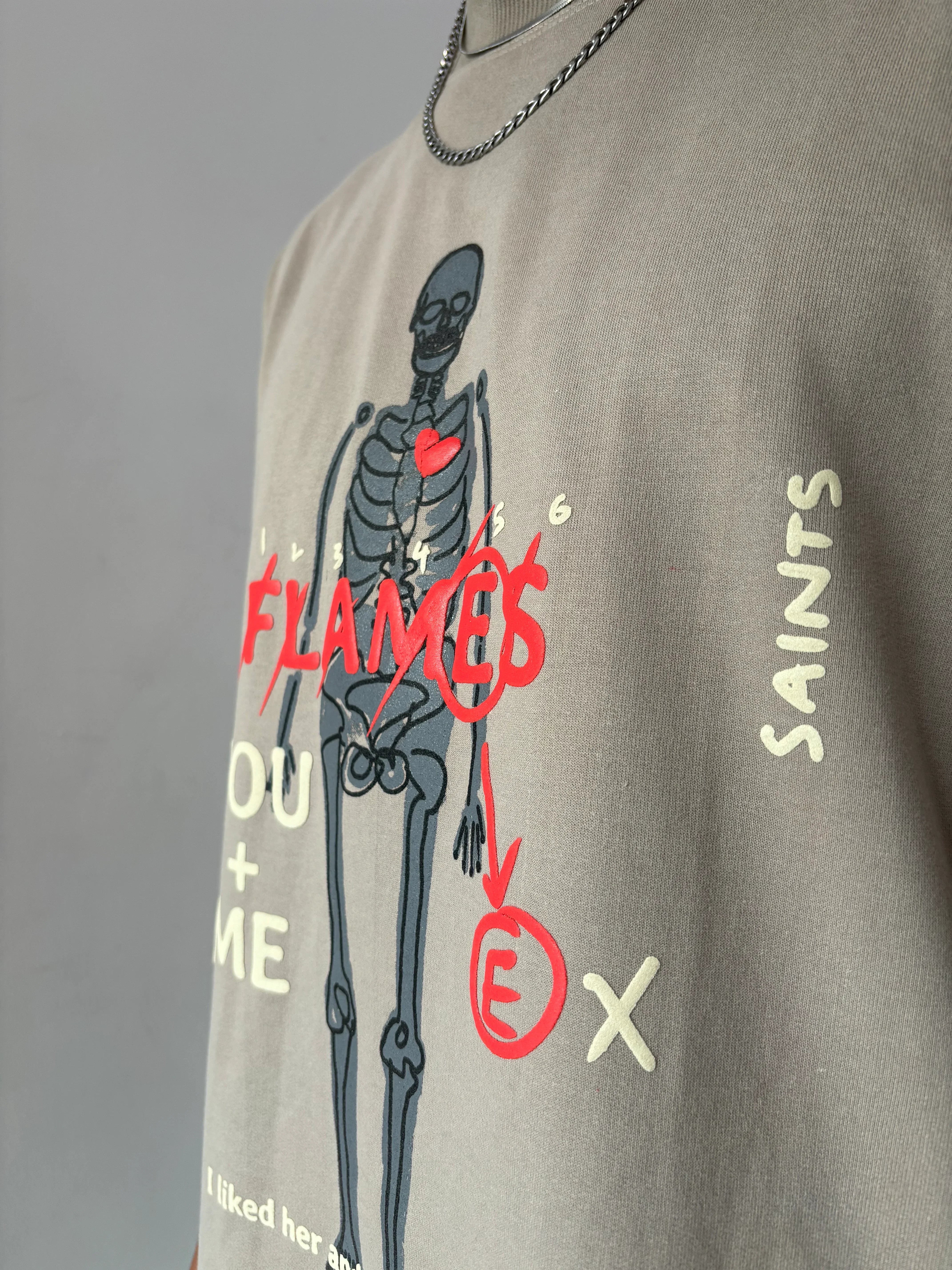 Flames Dusty Beige Oversized T-Shirt